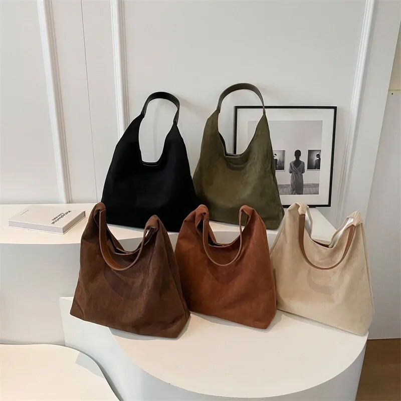 Vintage Women’s Bag Large Capacity Suede Shoulder Bag Casual Commuter Retro Bag