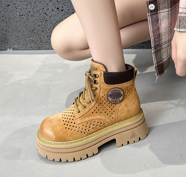 Summer Hollowed Out Ankle Boots Womens Outdoor Hiking High Top Workwear ShoesNew