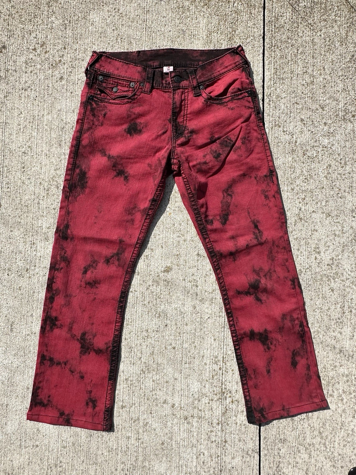 True Religion Jeans Mens 31 Red Black Acid Tie-Dye Wash Straight Pants