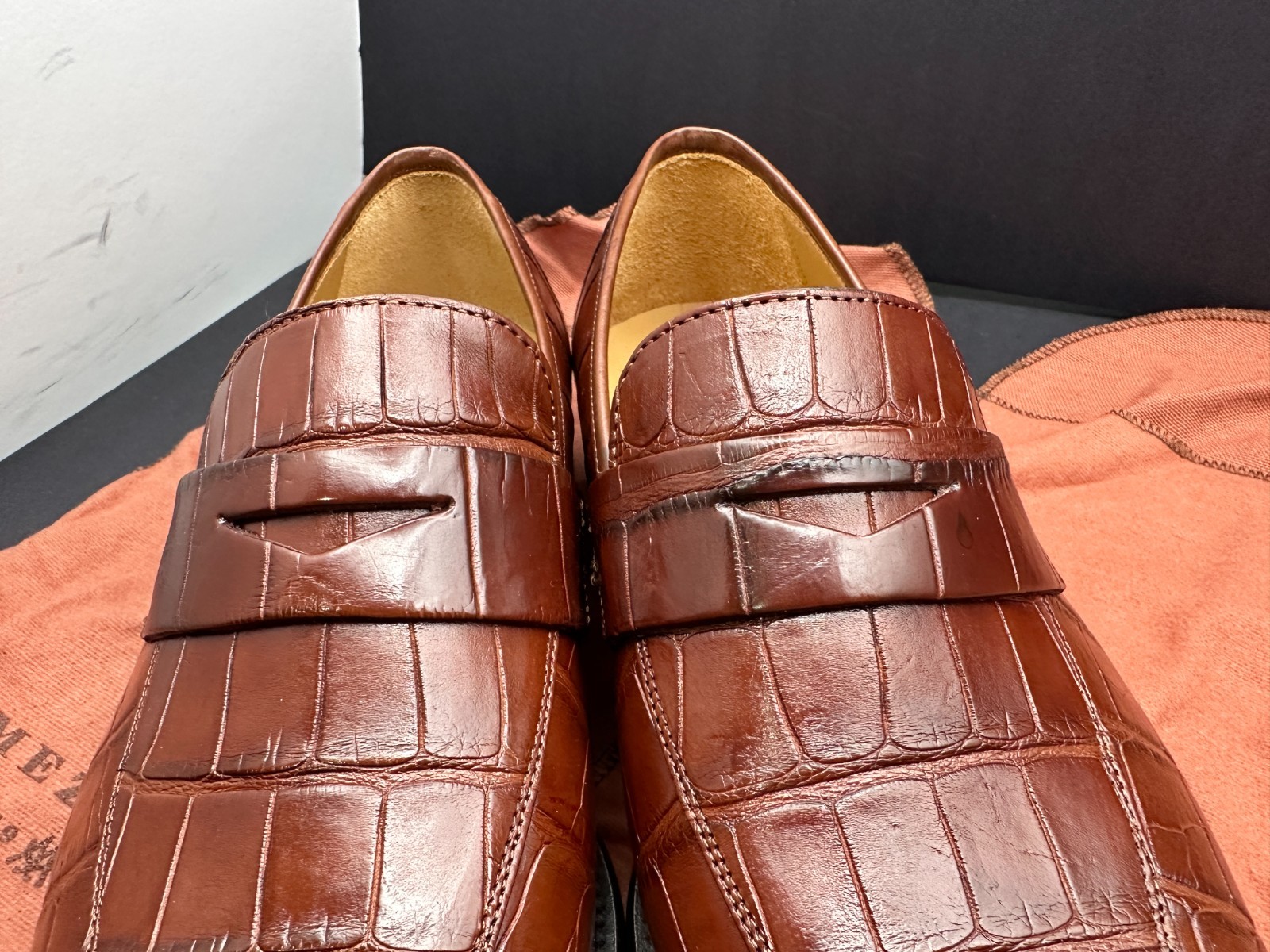 Mezlan Size 9.5 M Alligator Brown Penny Loafer Spain Dress Shoes MEN’S