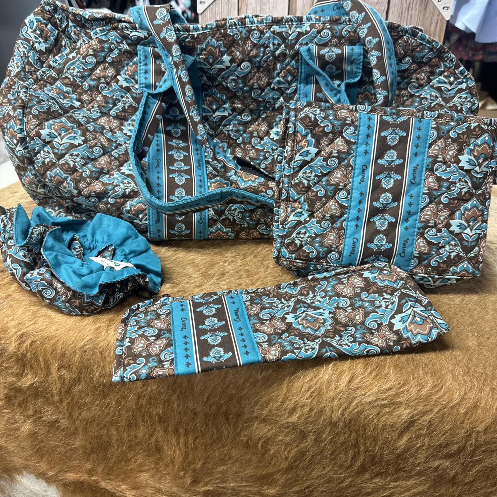 Vera Bradley Curves Duffle Bag Set Retired Pattern Tote Travel Bags Lot