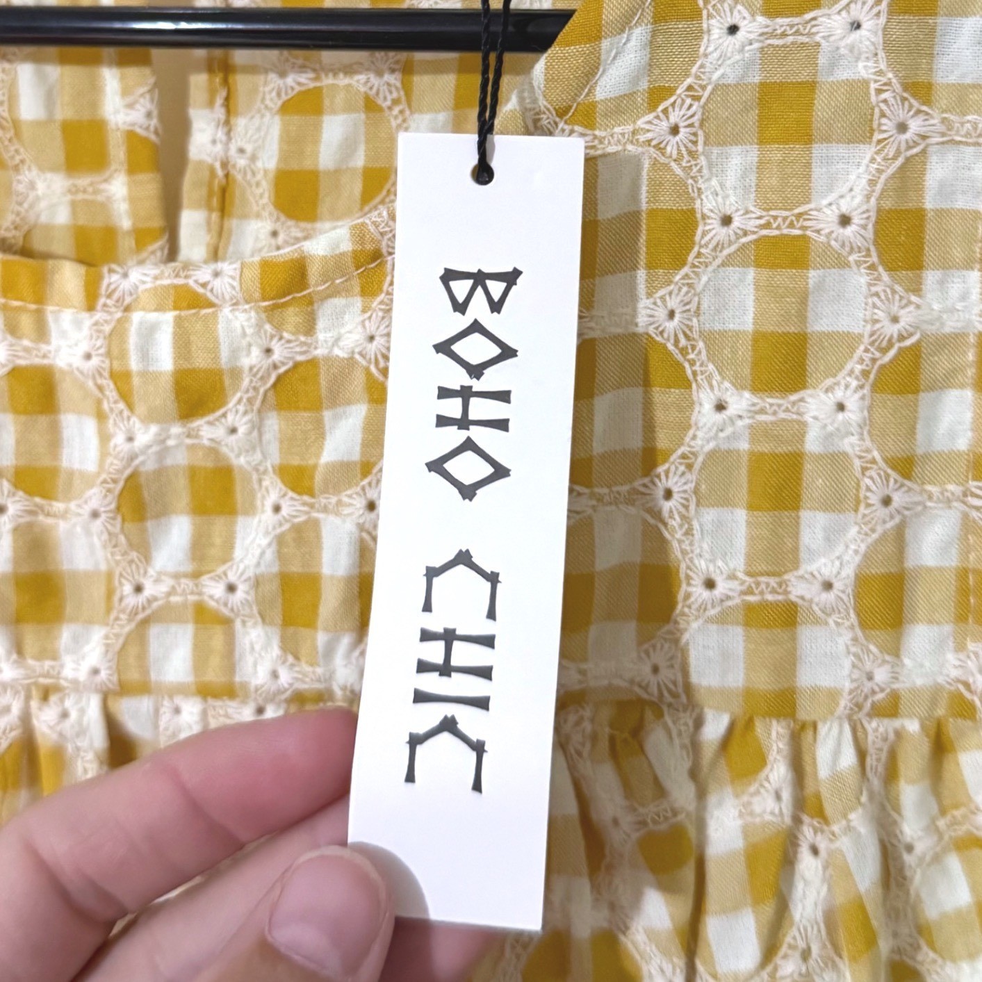 Boho Chic Lovely Lemon Yellow Gingham Eyelet Tiered Mini Dress XS NWT XS