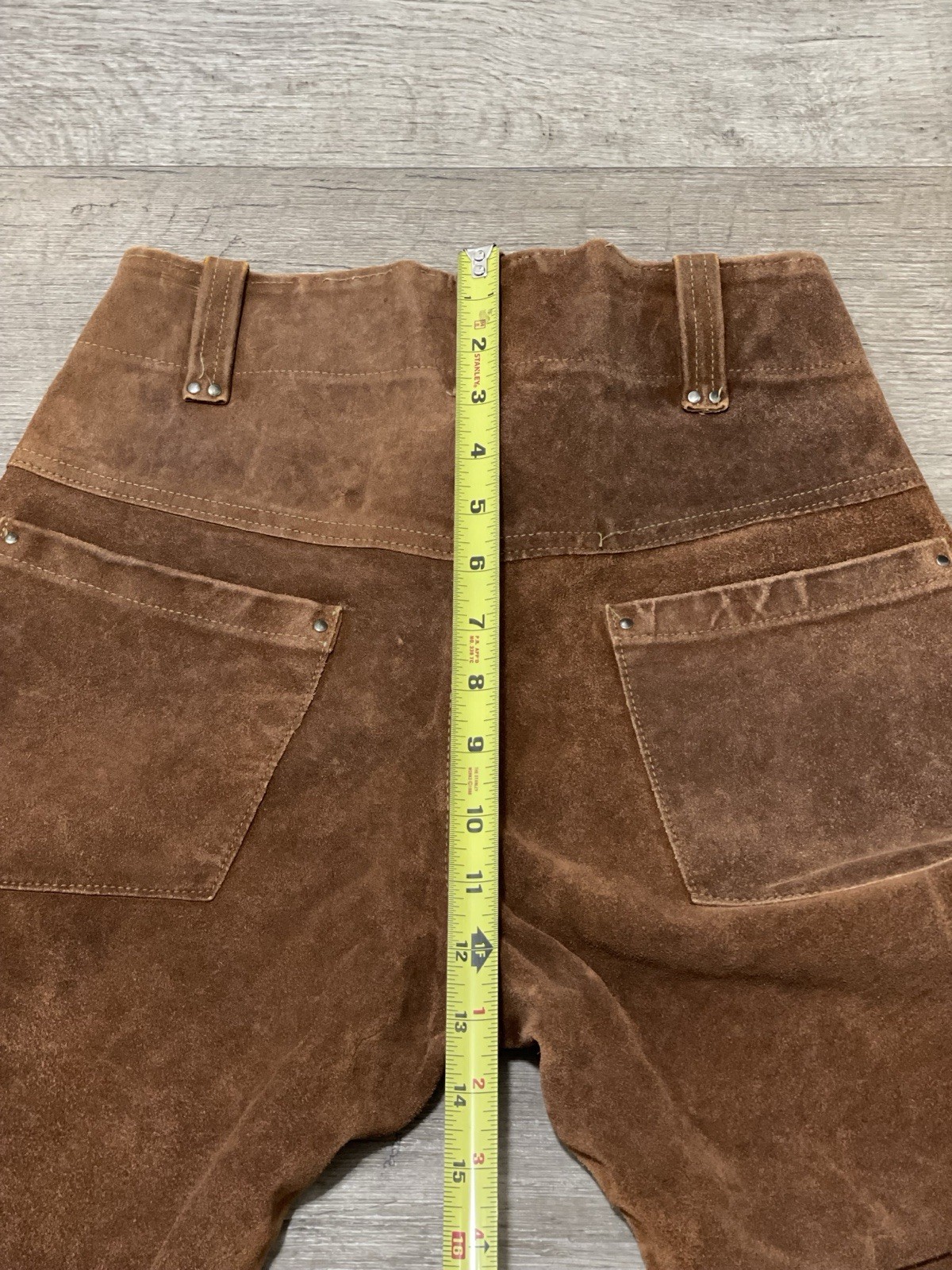 Vintage 1960s 1970s Brown Leather Pants Snap Fly 26” Waist Western Suede Native