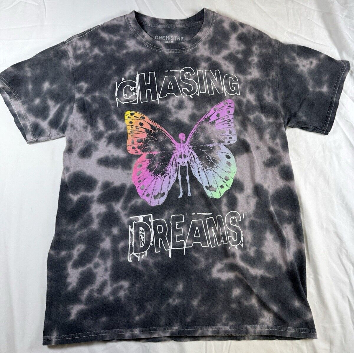 Chasing Dreams Chemistry T-Shirt Sz Medium Skeleton Butterfly Tie-Dye Rock Tee