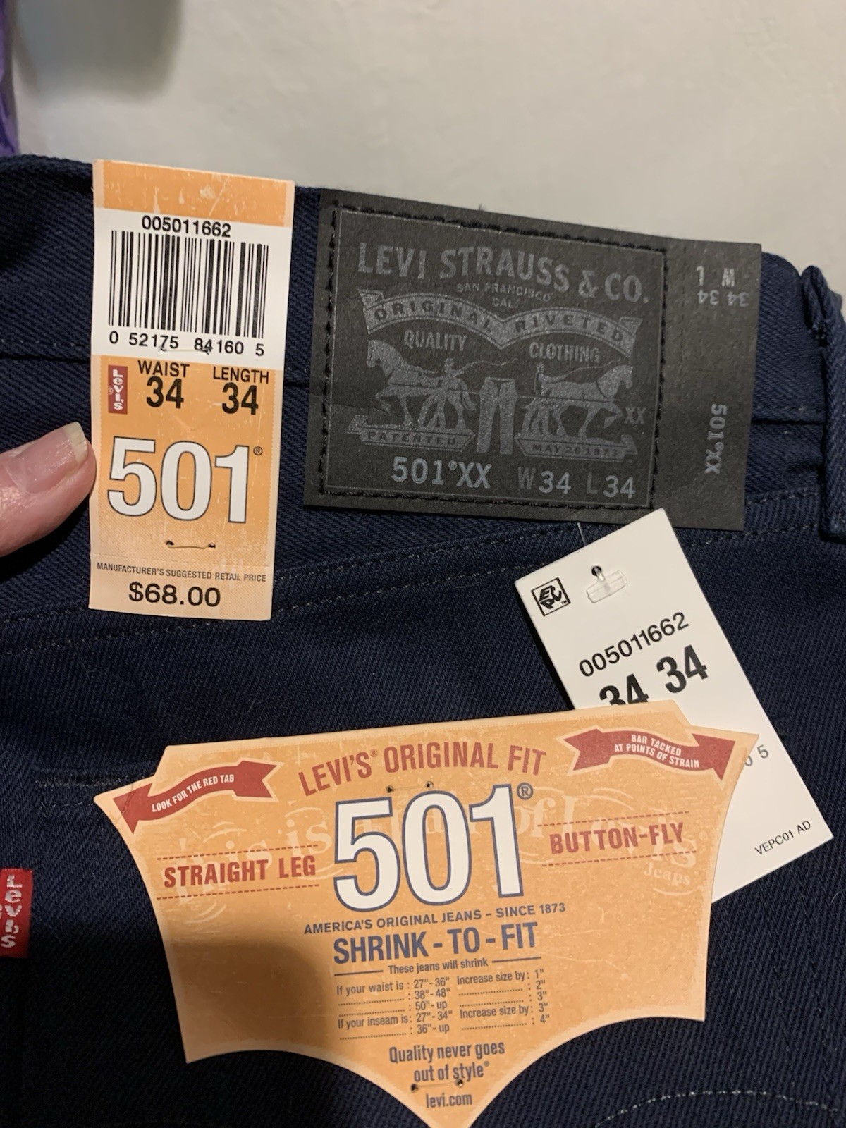 ❤️Levi’s 501XX Midnight Men’s Button Fly Straight Leg Denim Jeans Size 34X34 NWT