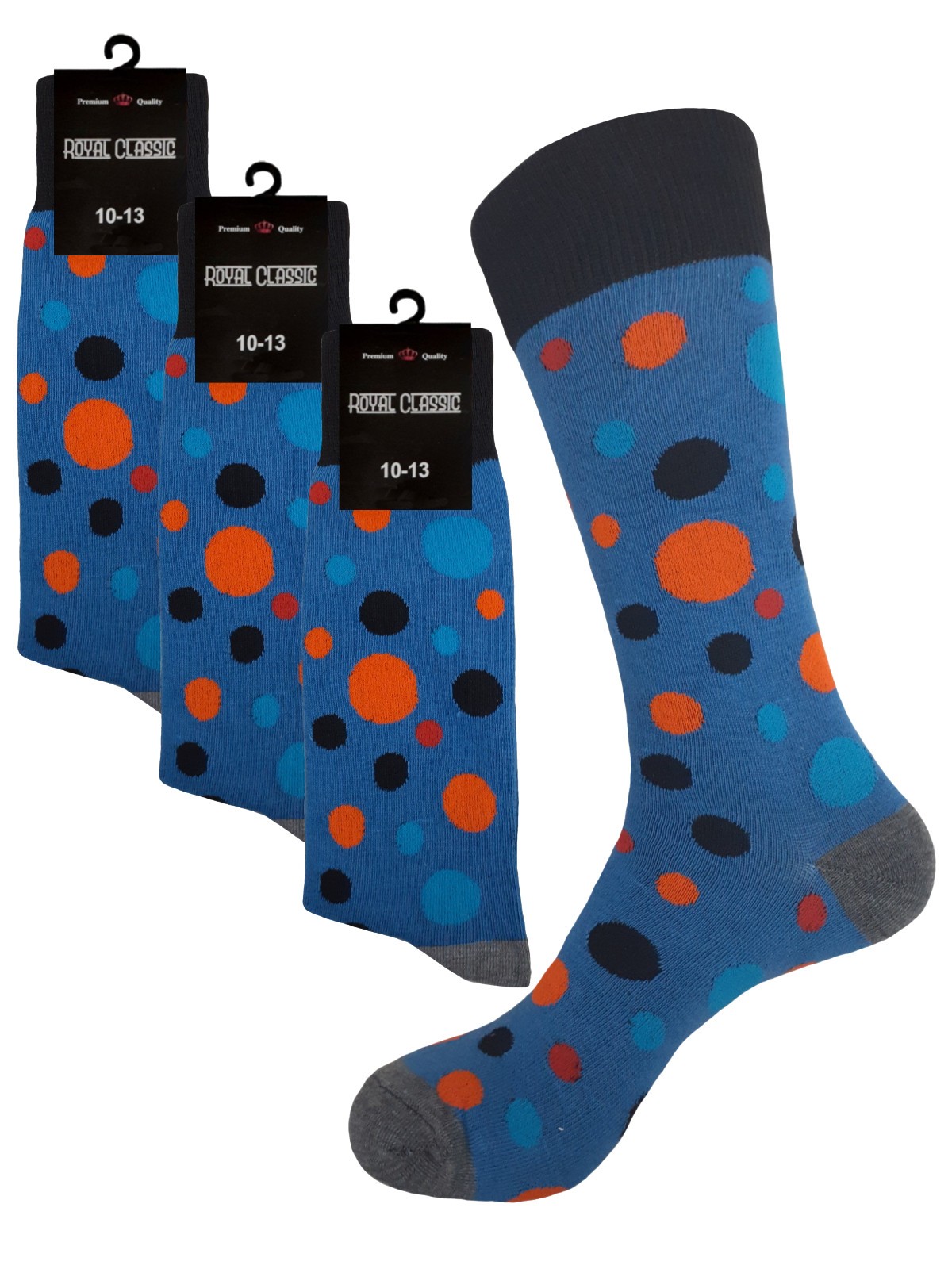 BLUE MULTICOLOR POLKA DOT COTTON NOVELTY DRESS SOCKS 10-13 TRUE TO SIZE