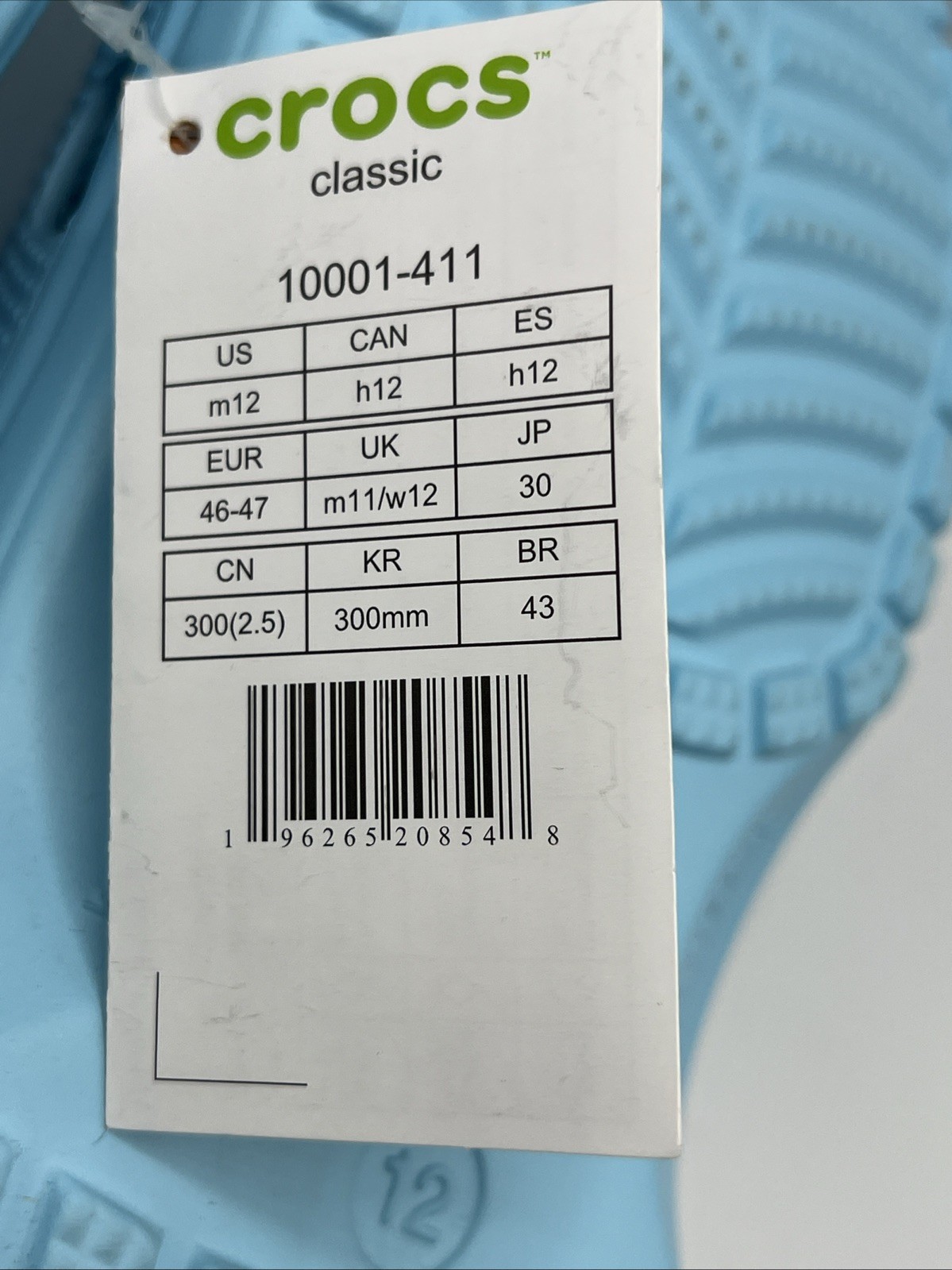Crocs Classic Clogs Men’s Size 12 Light Blue 10001-411 New with Tags