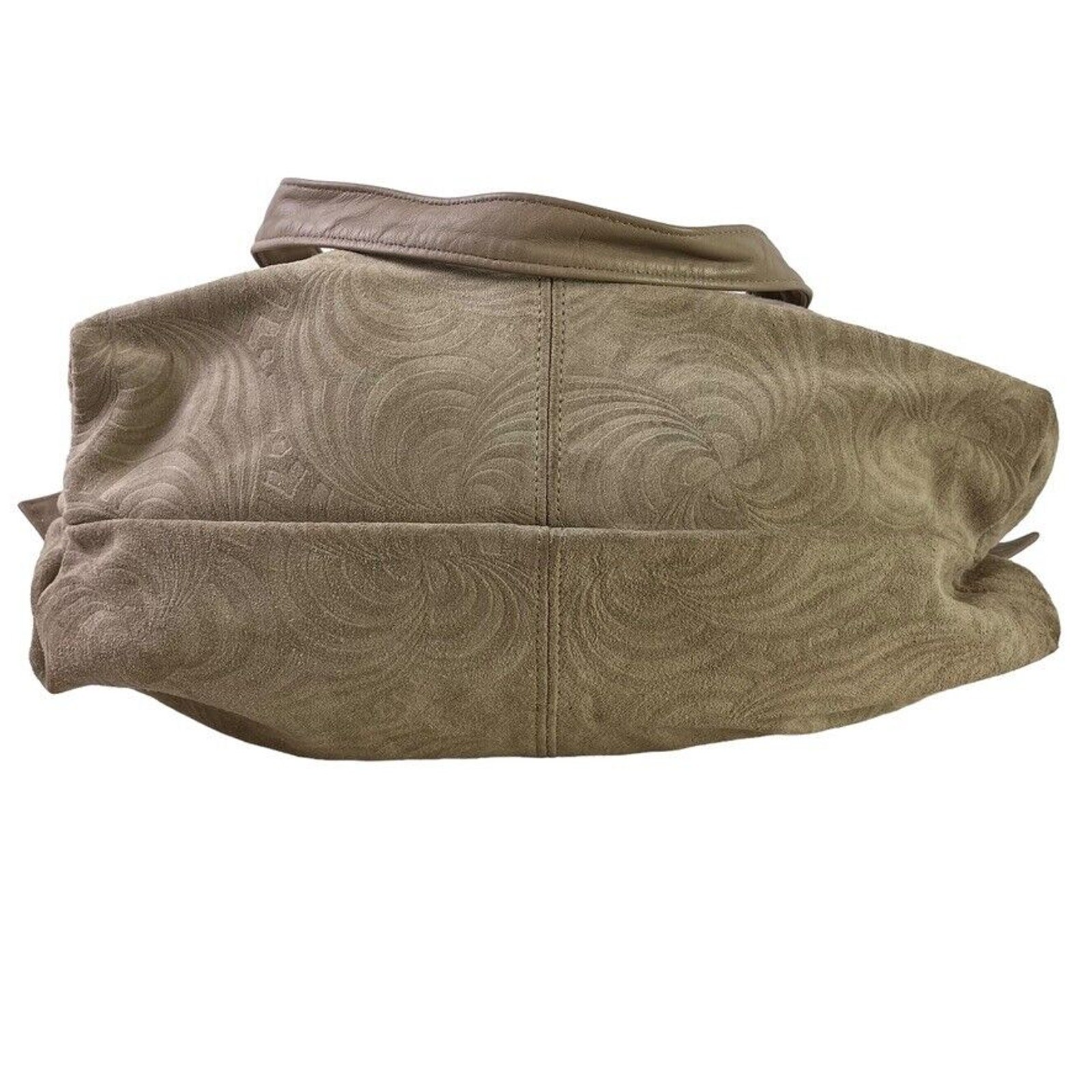 Stone Mountain Suede Embossed Swirl Print Large Double Handle Handbag Purse Bag