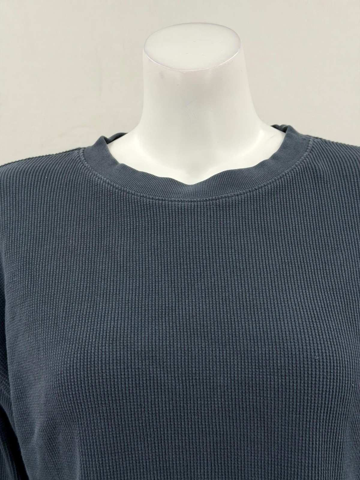 Perfectwhitetee Top Womens Small Blue Gray Waffle Knit Thermal Crop Long Sleeve