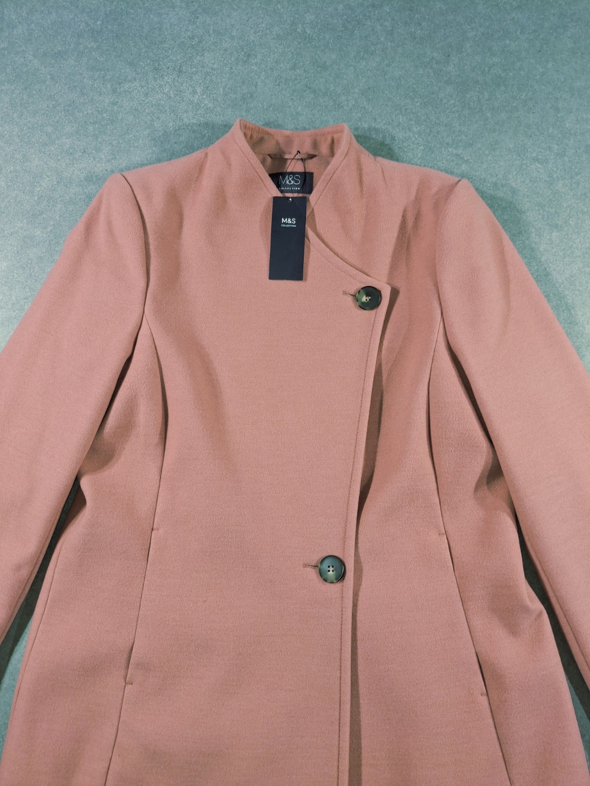 M&S Collection Car Coat Long Womens UK14 Pink Terracotta Button Casual BNWT