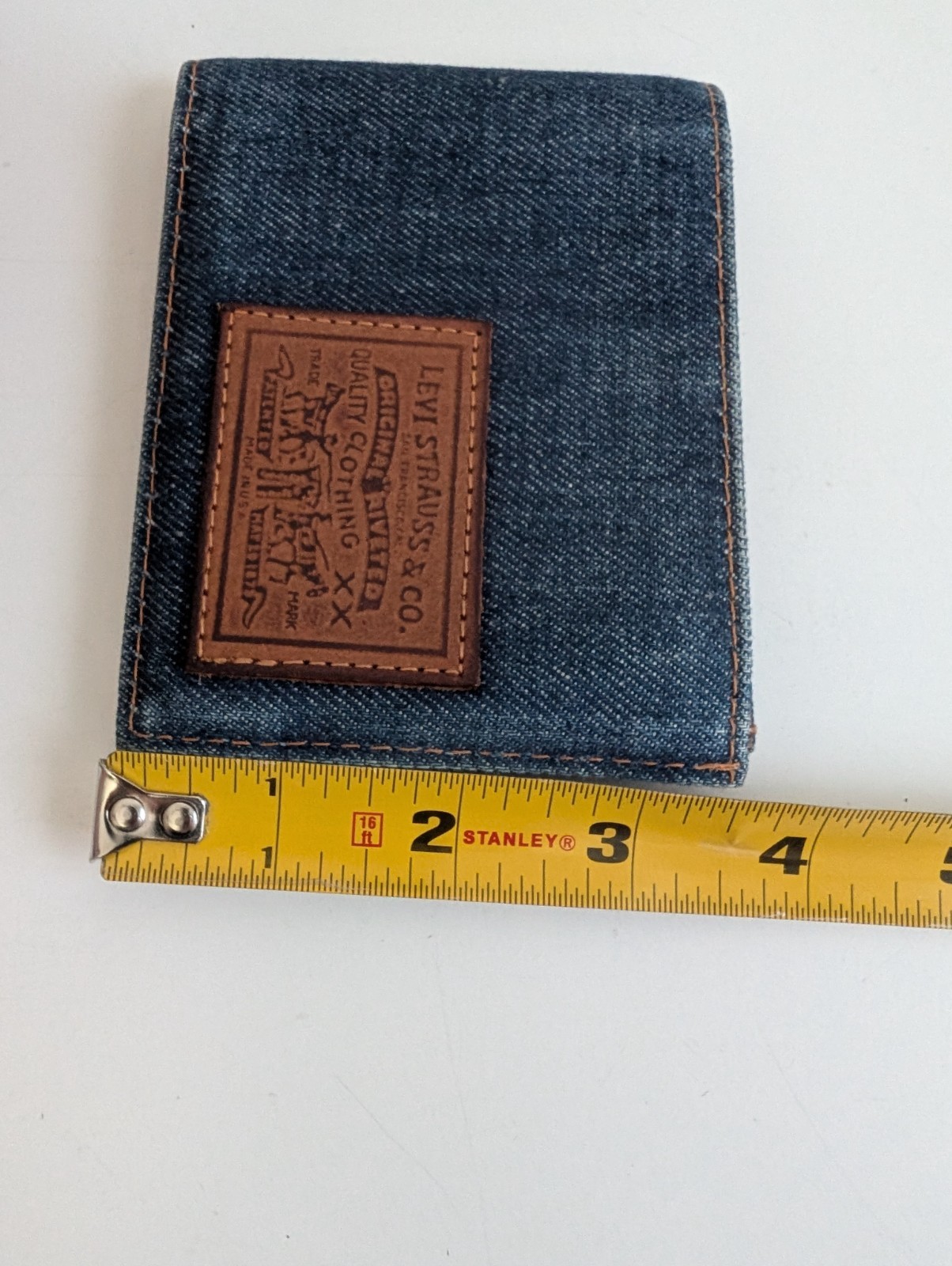 Vintage Levi Strauss denim leather wallet bifold two horse patch steerhide USA