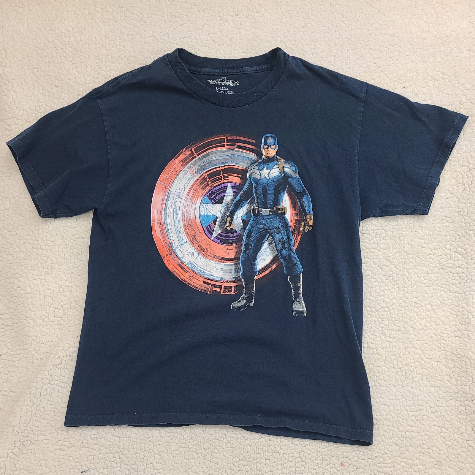 Captain America T Shirt Mens Large Blue Marvel Winter Soldier Cotton Graphic