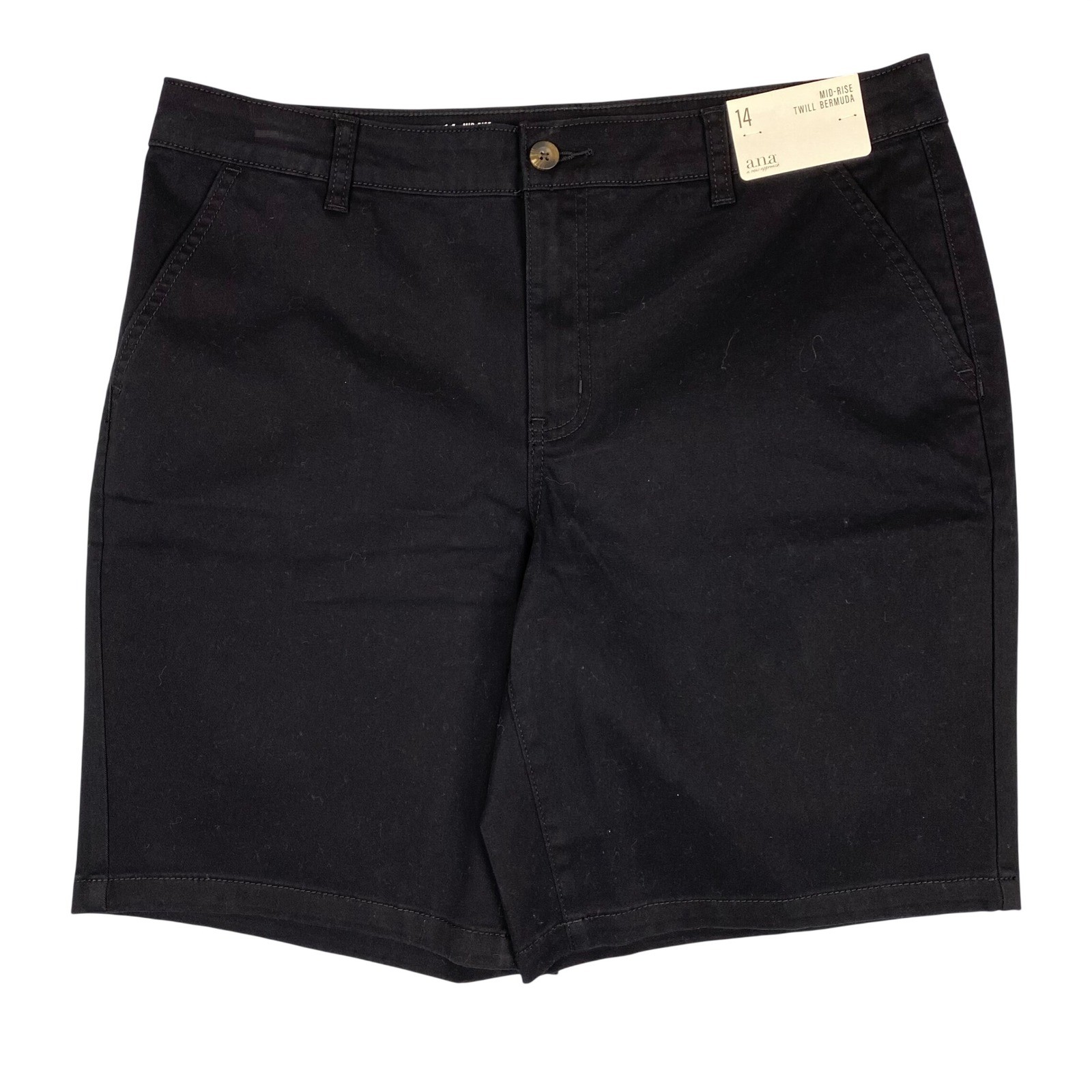 a.n.a Mid-Rise Twill Bermuda 9″ Inseam Shorts Women 14 Black NWT