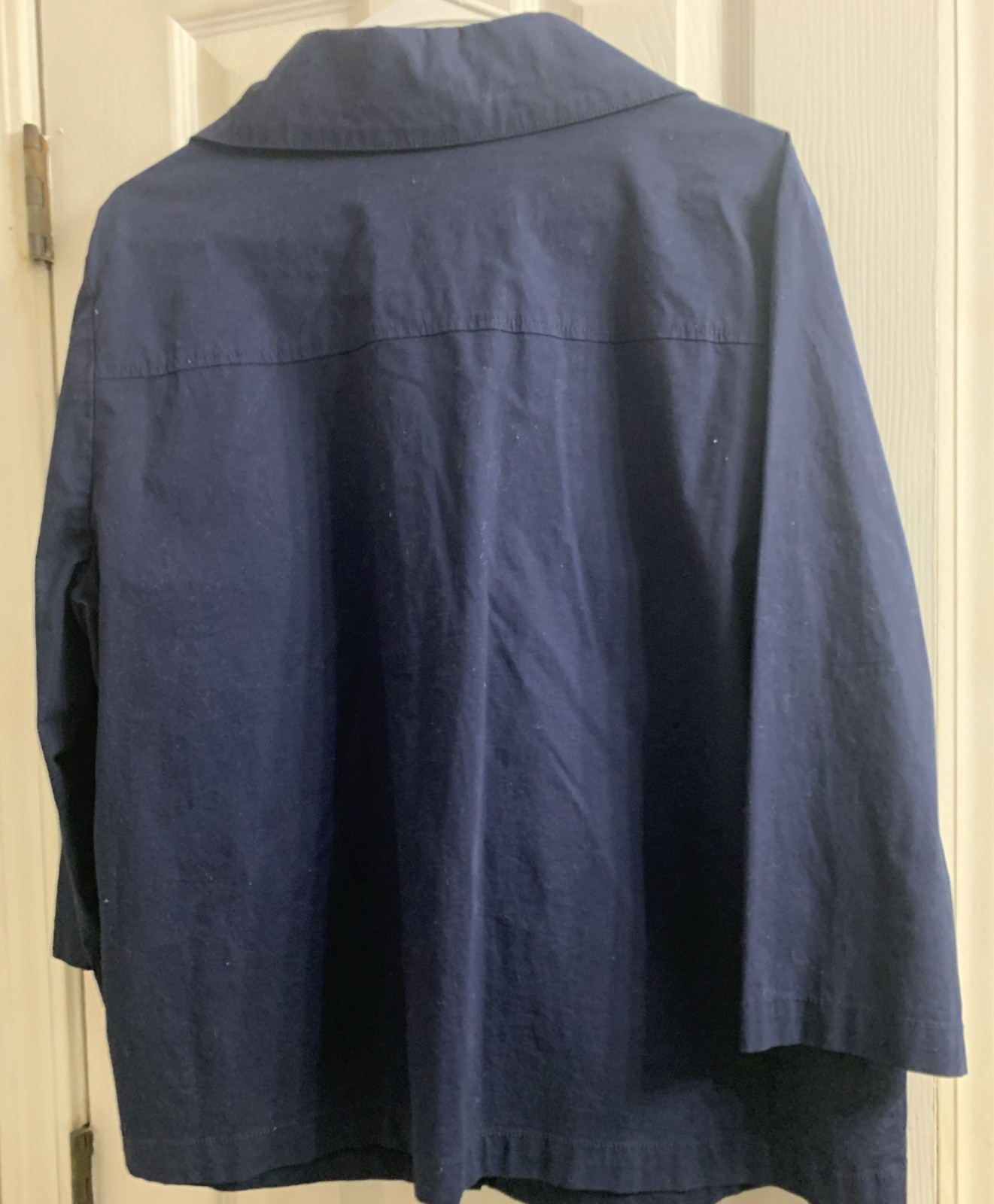 CHICO’S NWT JACKET 3QTR SOLID DEEP NAVY BUTTON FRONT W/POCKETS