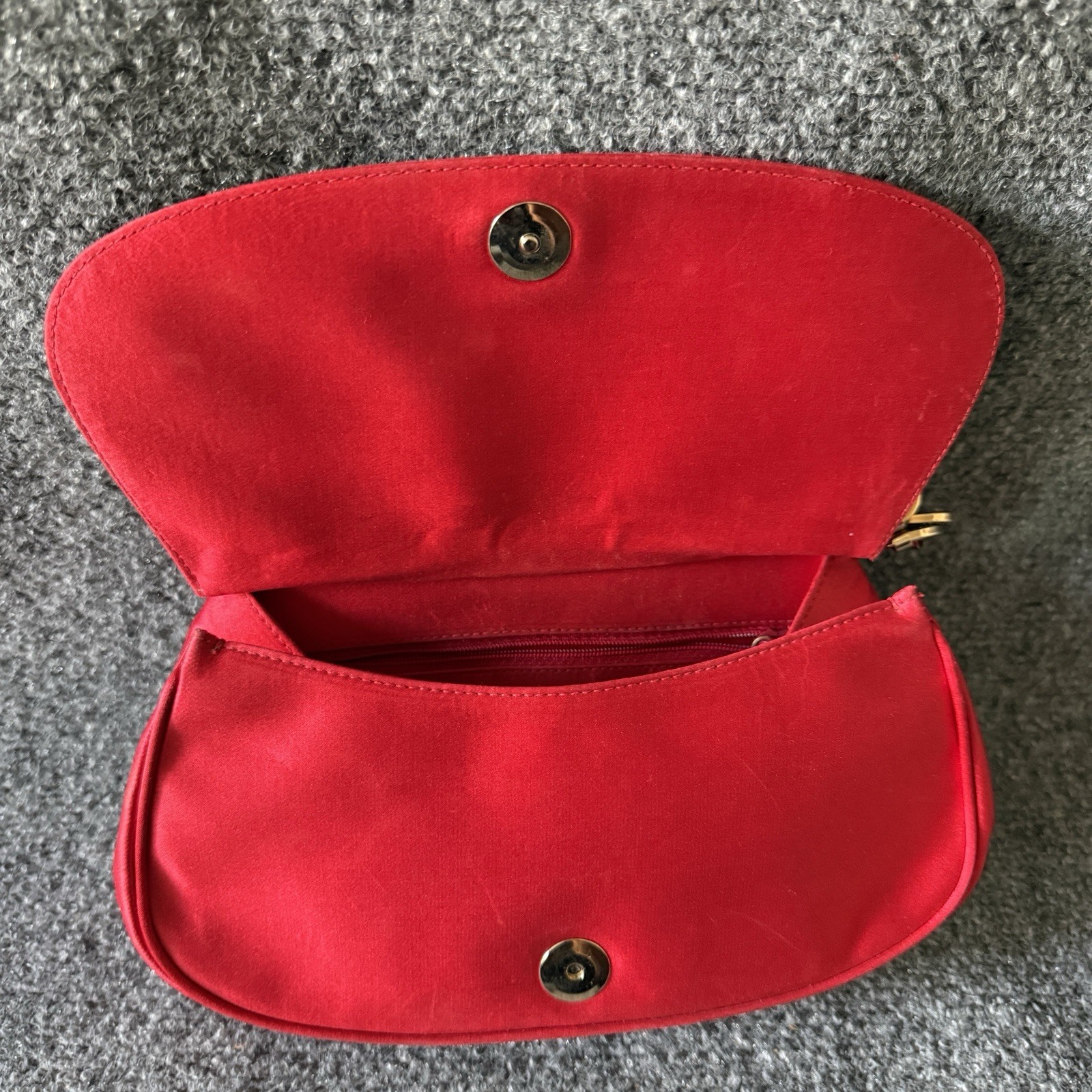 VTG Escada Red Satin Evening Bag Clutch Gold Geometric Link Chain Strap Italy
