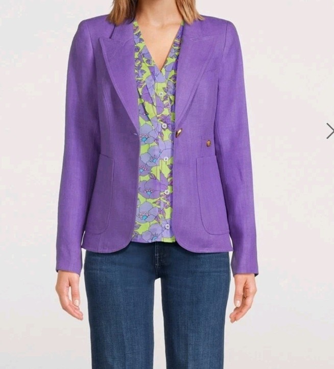 SMYTHE Duchess Linen Patch Pocket Blazer in Violet Like New Size US 4