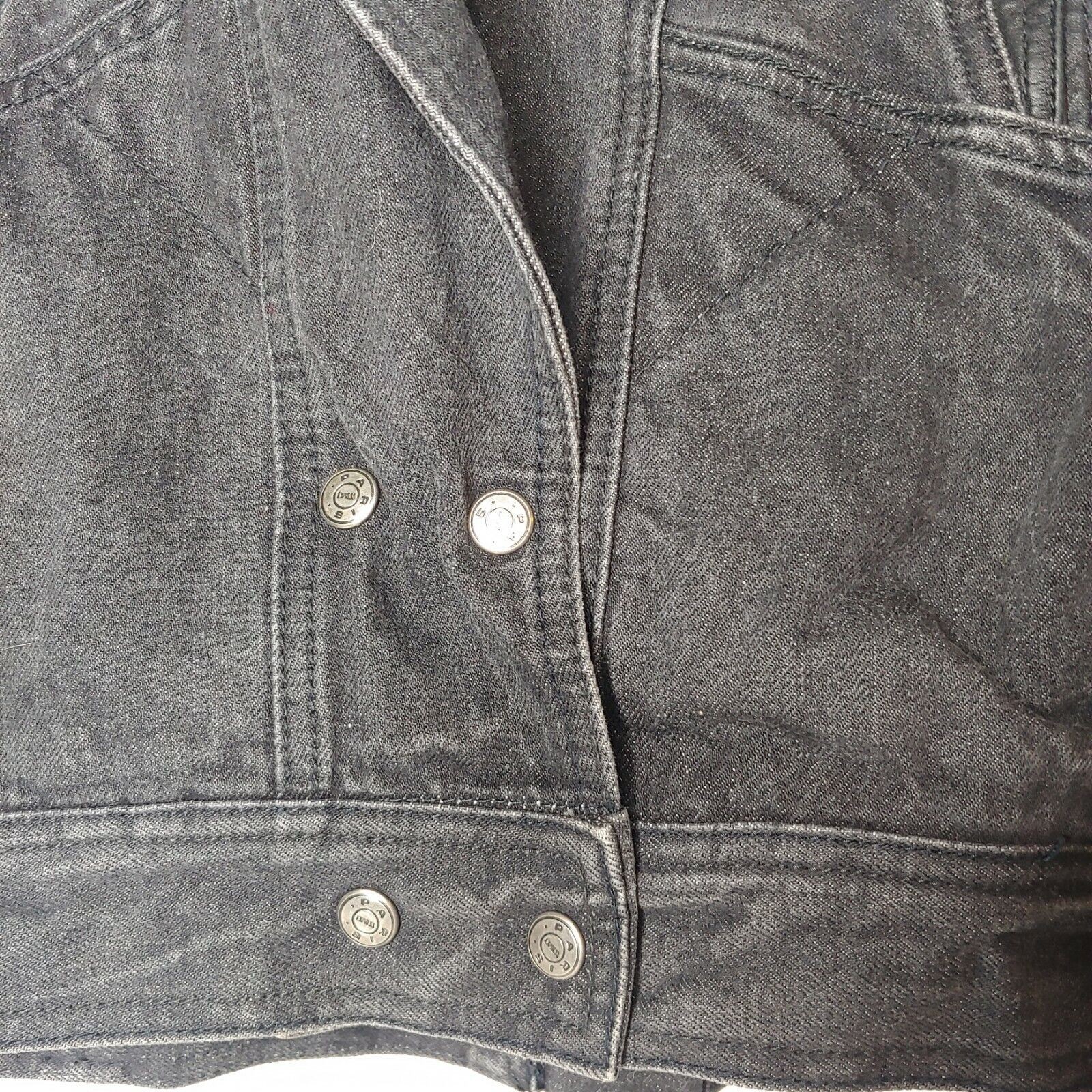 Vintage 1980s Paris Express Denim Jacket Small Snap V Neck Retro Lace Up Crop