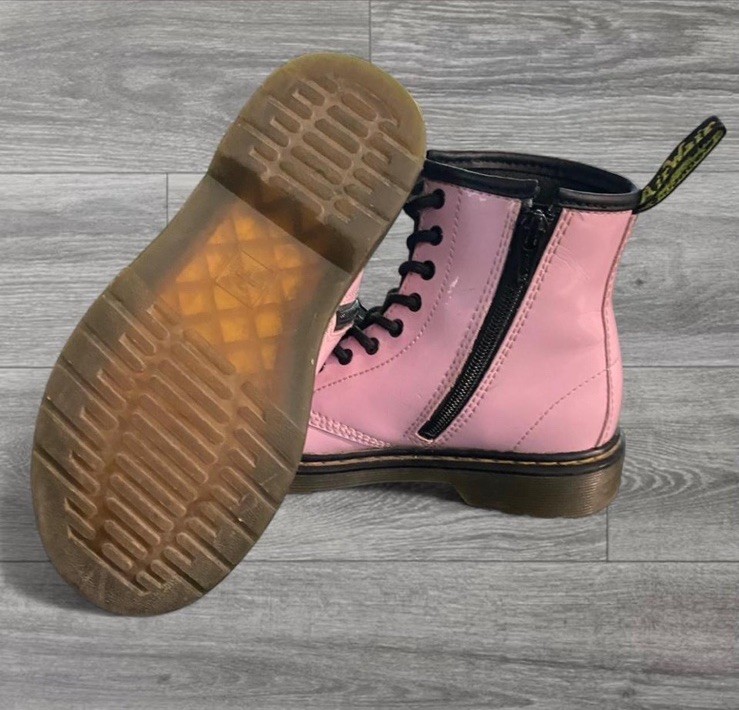 Dr. Martens 1460J Kids Pink Patent Leather Lace-Up Zip Combat Boots US 2