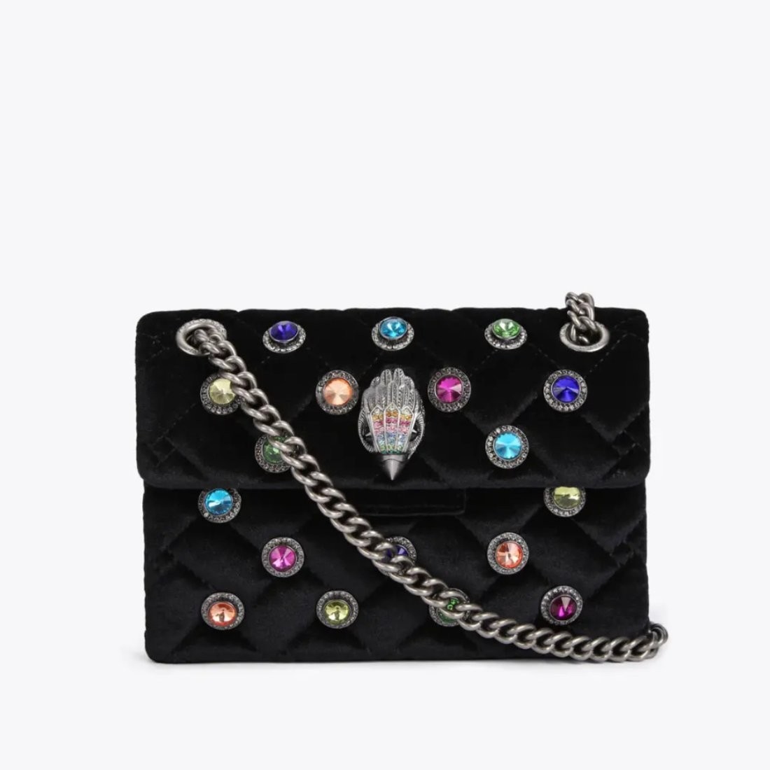 Kurt Geiger London Black Velvet Quilted Crossbody Bag Crystal Eagle 20×8×15cm