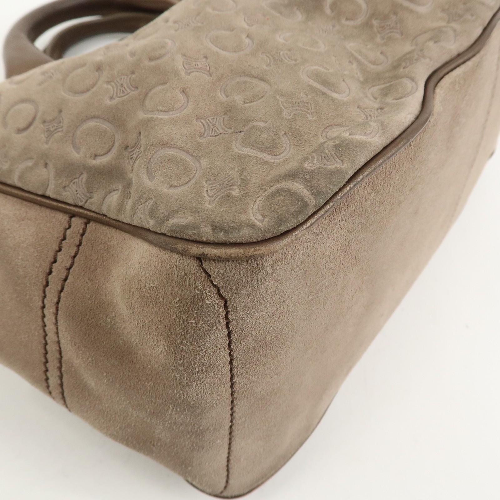 CELINE C Macadam Suede Leather Boogie Bag Hand Bag Beige Brown Auth Used F/S