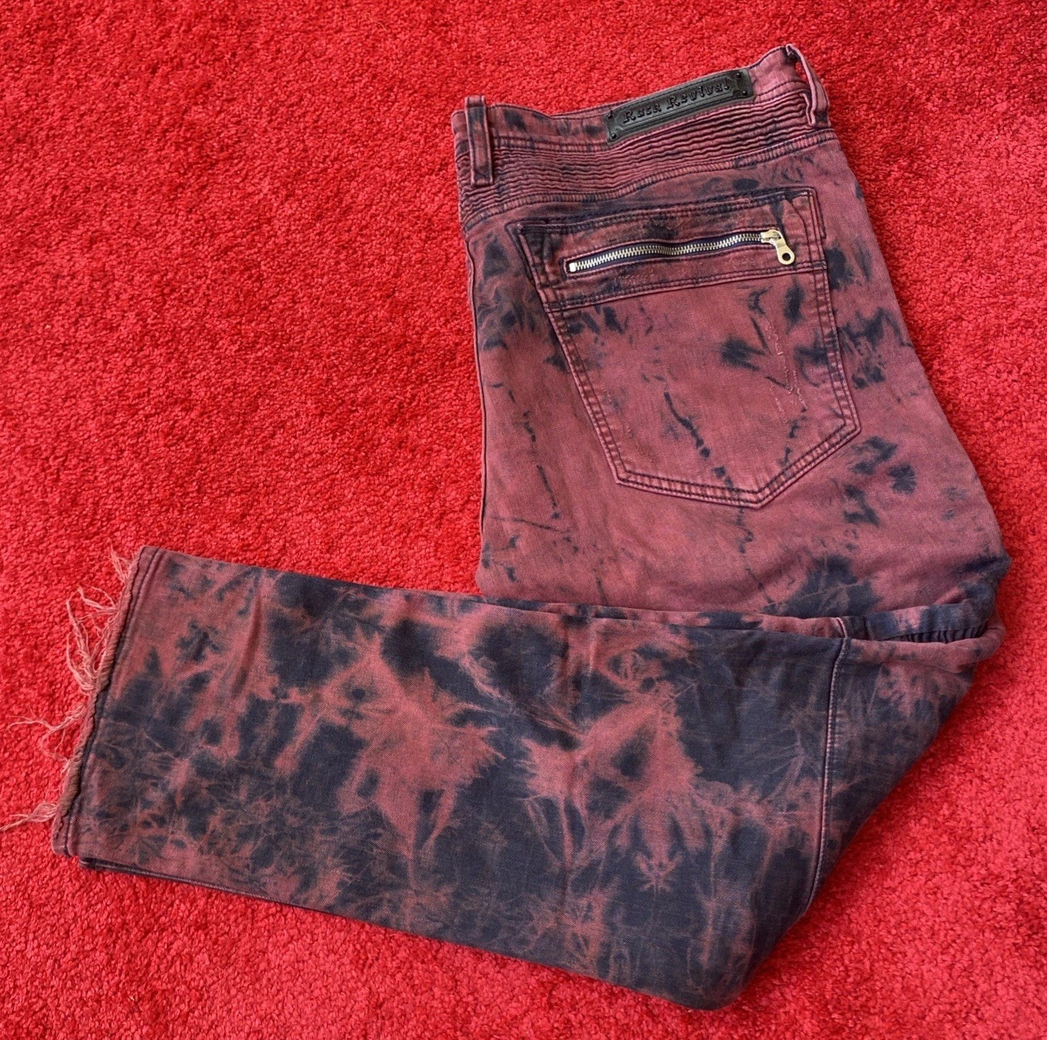 ROCK REVIVAL Daviday Moto Acid Wash Tie Dye Denim Jeans Mens Size 42X32