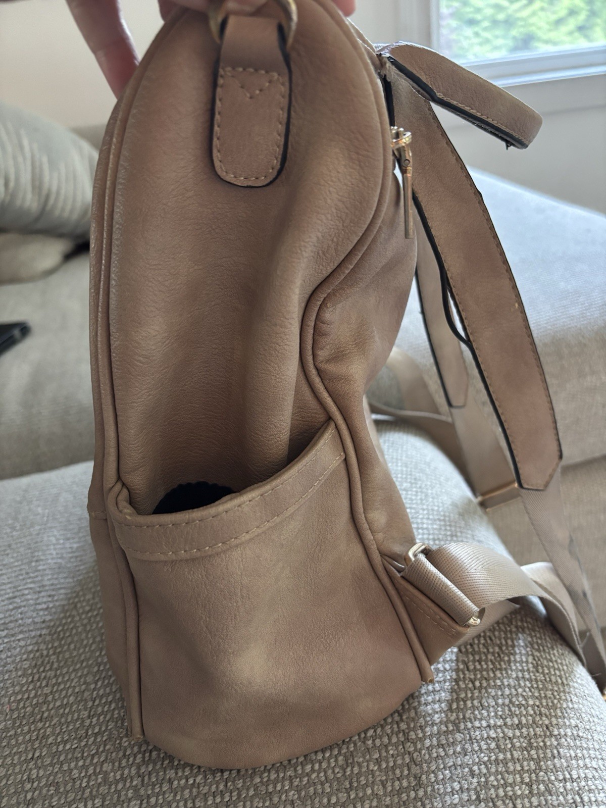 CLUCI Beige Backpack Purse Top Handle Detachable Adjustable Strap Zip Pockets