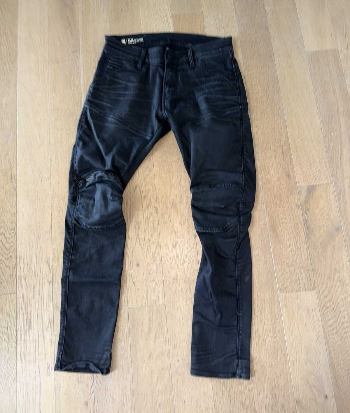 G-Star RAW Men’s Black Dark Wash Super Slim Skinny 3D Zip Knee Denim Jeans
