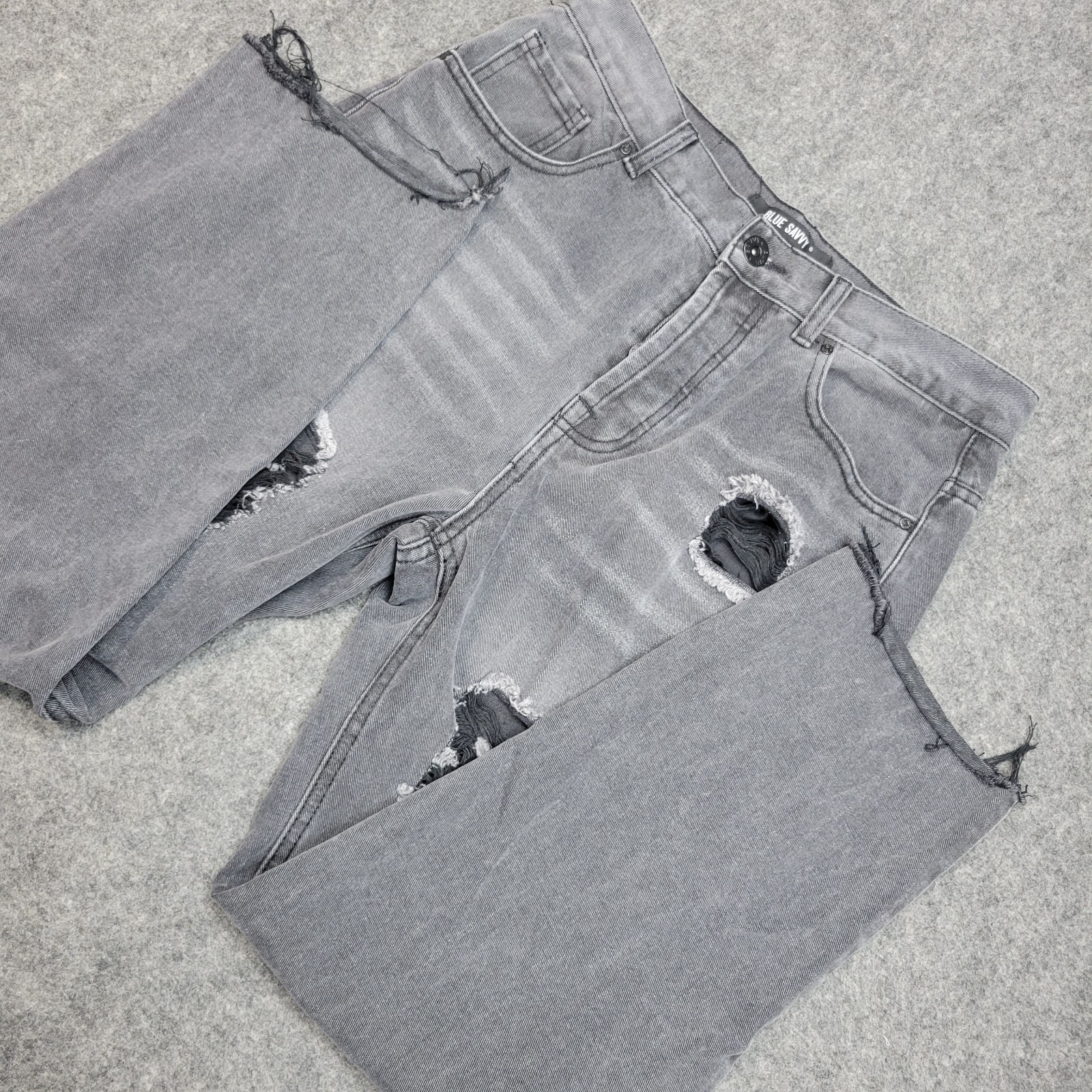 Blue Savvy Jeans Womens 13/31 Gray Distressed Grunge Raw Hem Button Fly Y2K