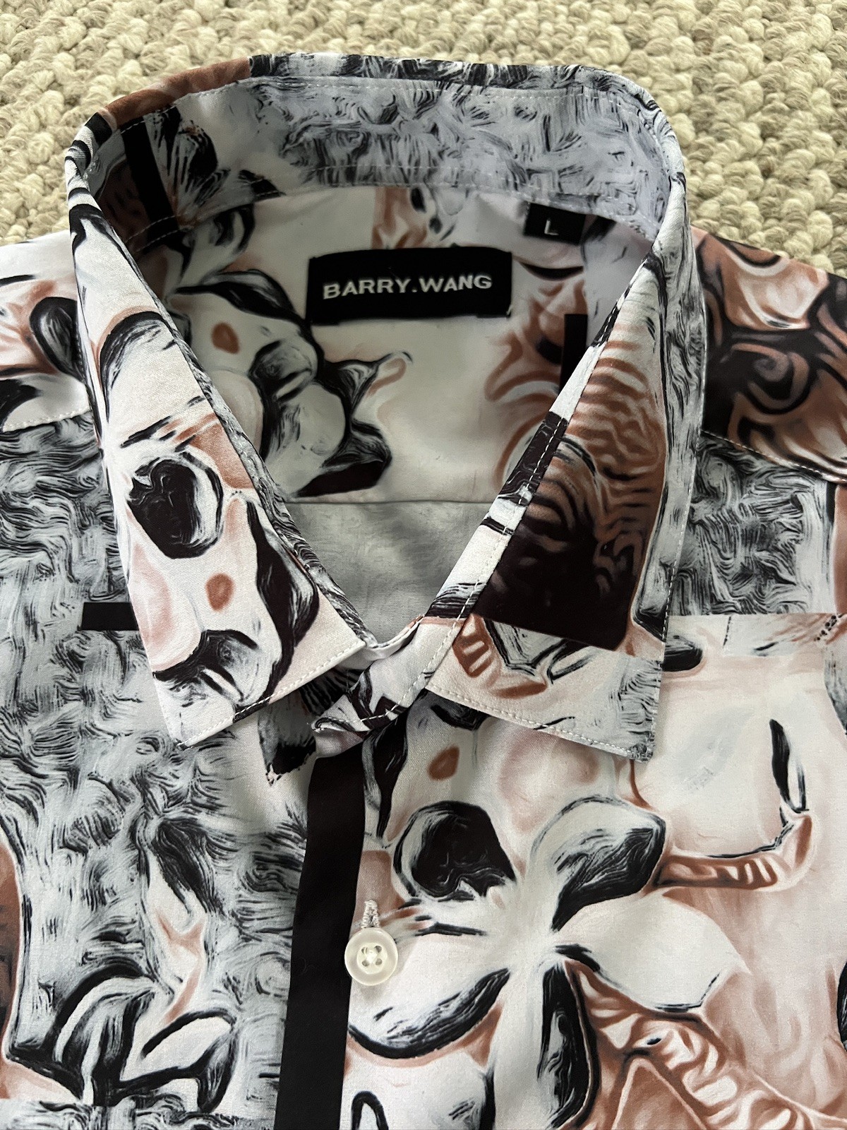 Barry Wang Men’s Dress short sleeve Shirt, Floral Multicolor Button Down Size L