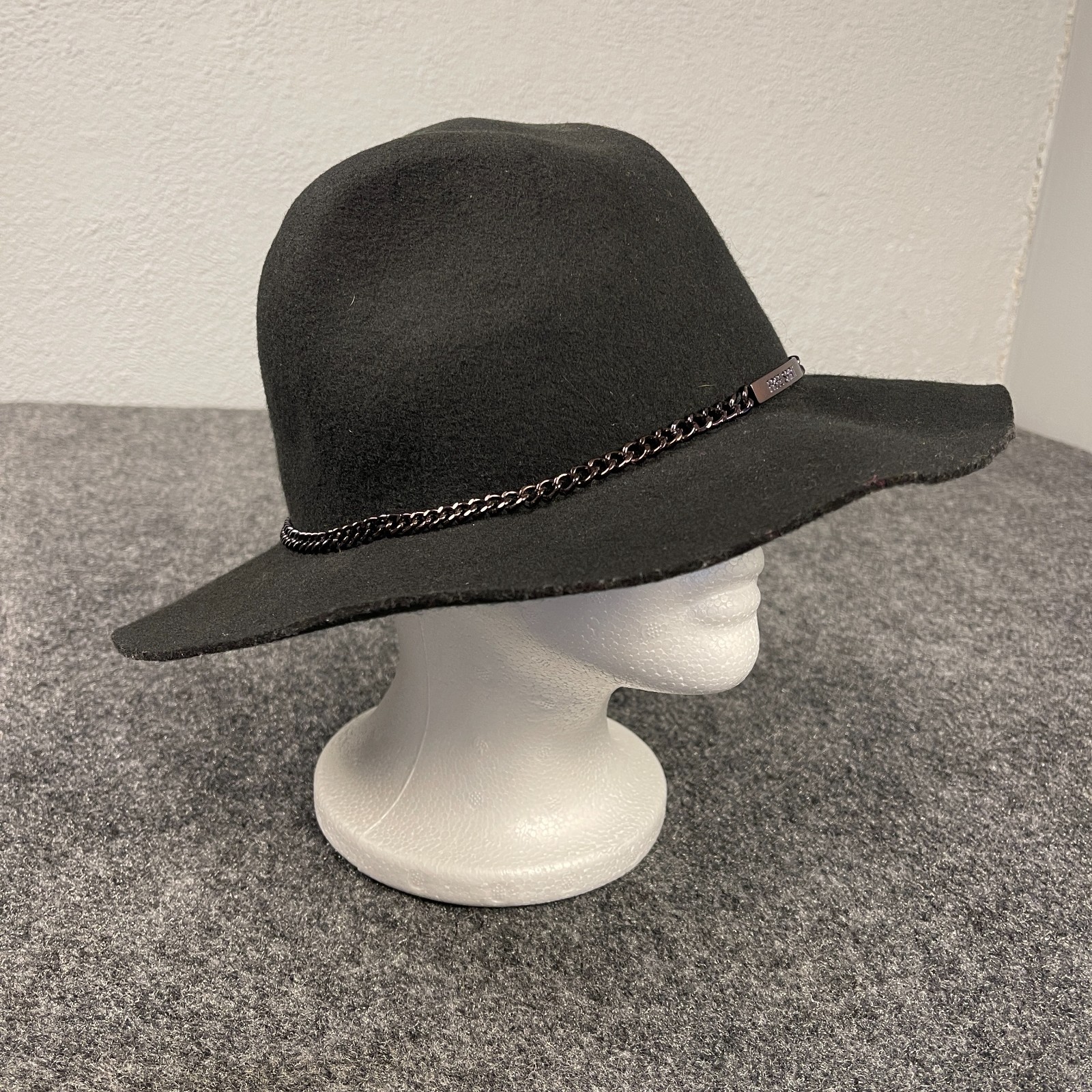 BCBGeneration Black Wool Wide Brim Womens Hat Chain Band Free Spirit Boho M