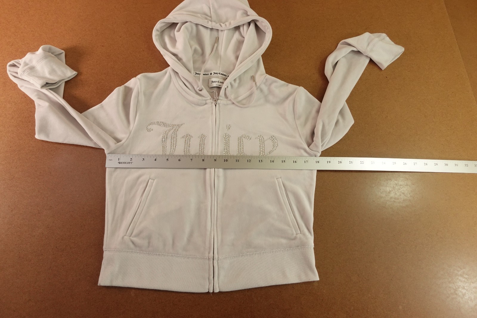 Juicy Couture Womens Medium Ash Gray Rhinestone Velour Full Zip Hoodie NWT *Flaw