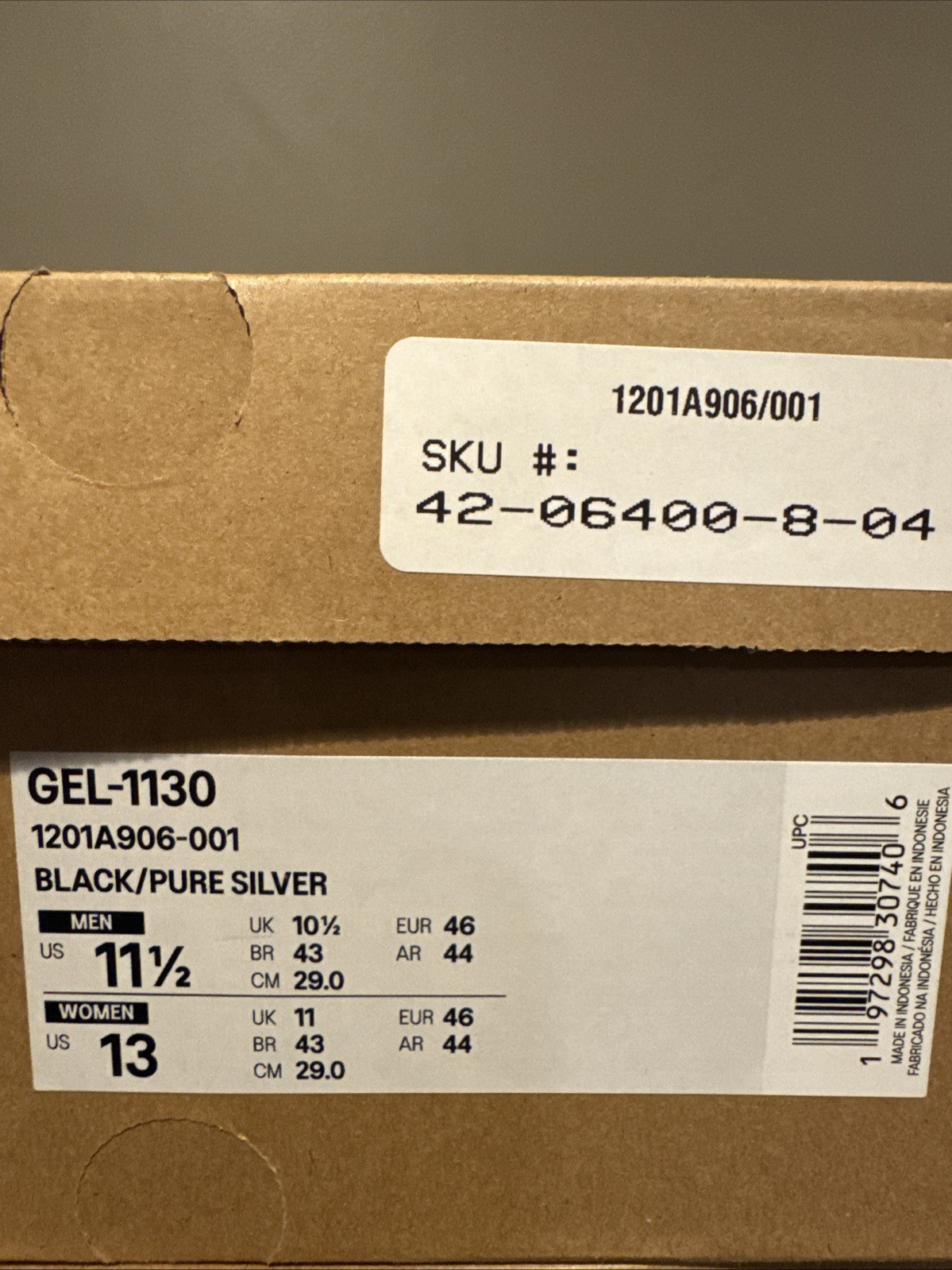 Men’s Size 11.5 ASICS Gel-1130 Black Pure Silver 1201A906-001 Brand New
