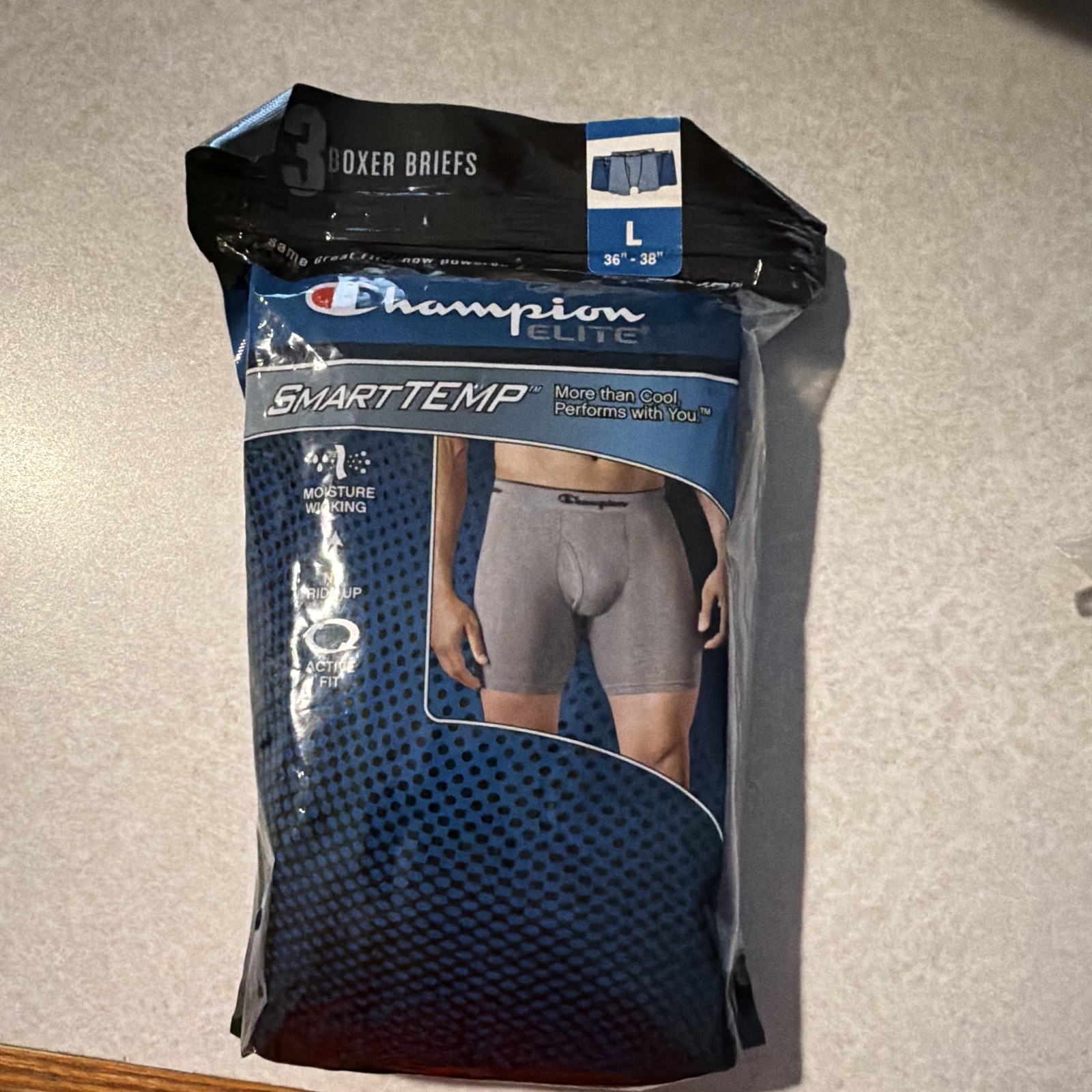 Champion SmartTemp 3-Pack Boxer Briefs Gray L Moisture Wicking No Ride Up