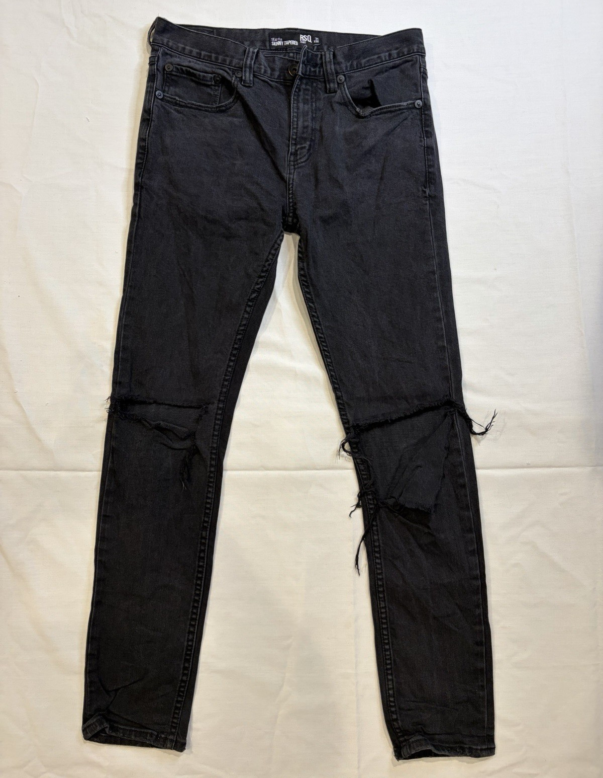 RSQ Seattle Skinny Fit Men’s Black Dark Wash Denim Jeans Distressed 5-Pocket