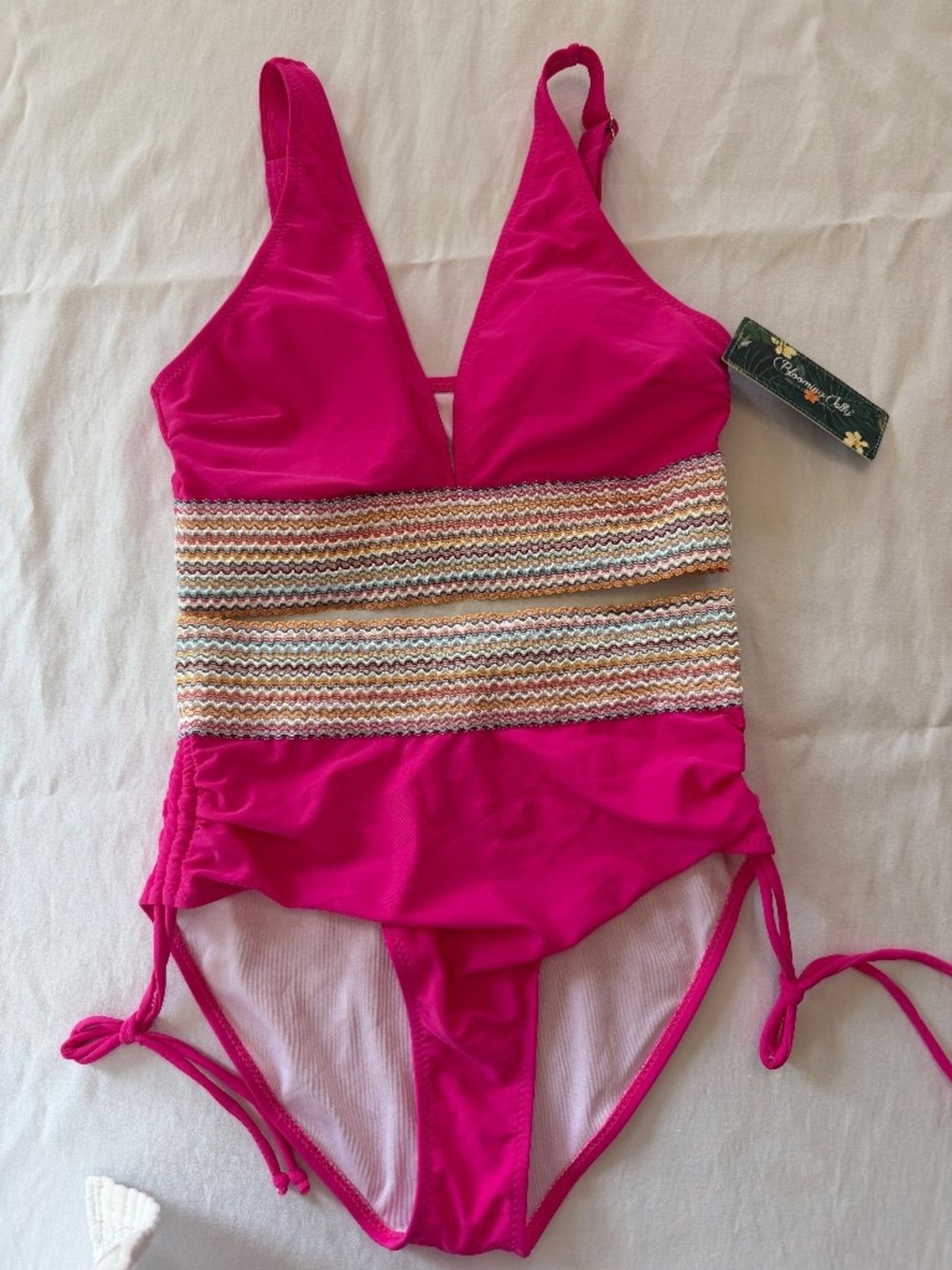 Blooming Jelly One Piece Swimsuit Pink Smocked Cutout Ruched NWT Size Small