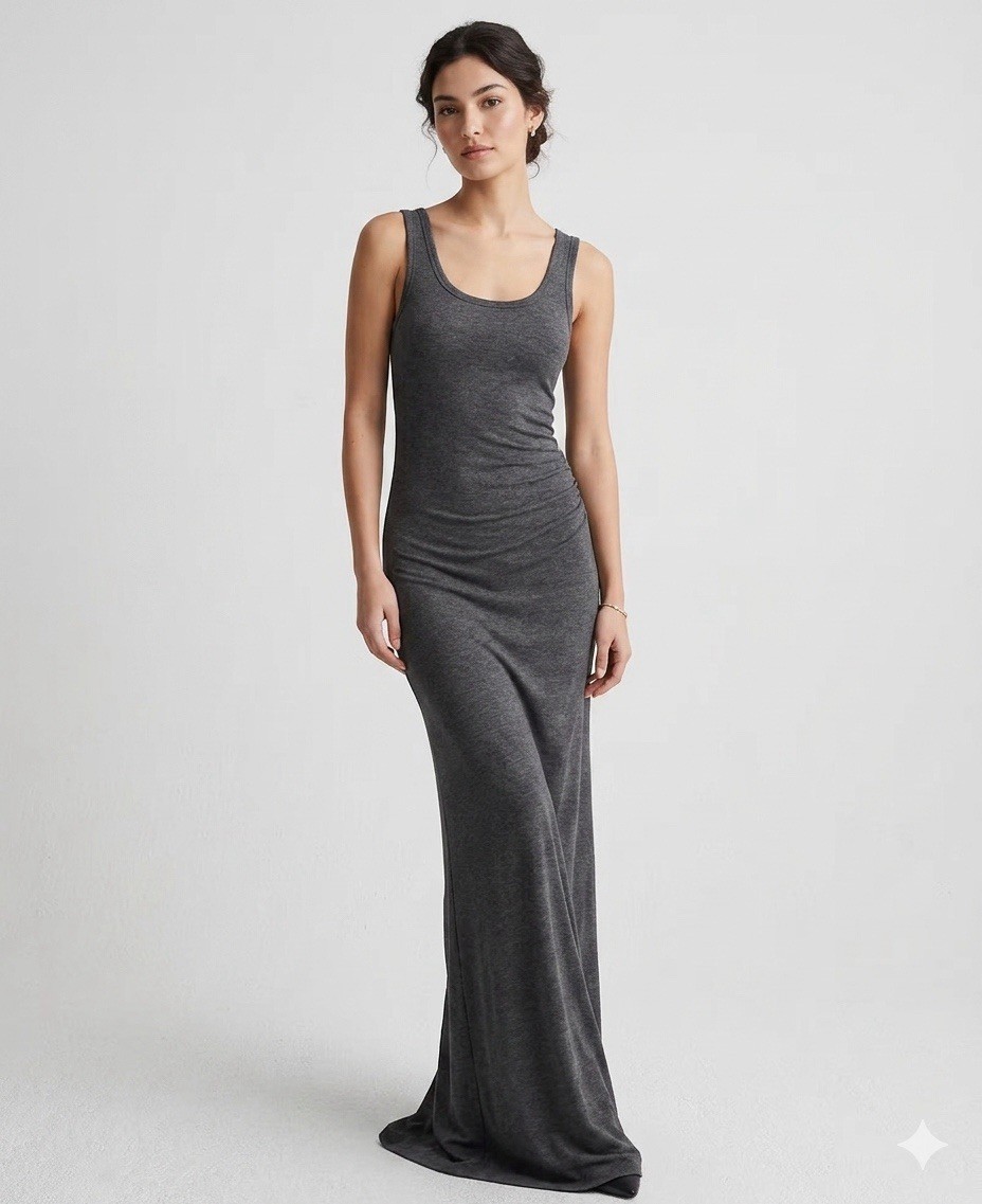 Zenana Scoop Neck Sleeveless Maxi Dress in Ash Grey Size Small Minimalist