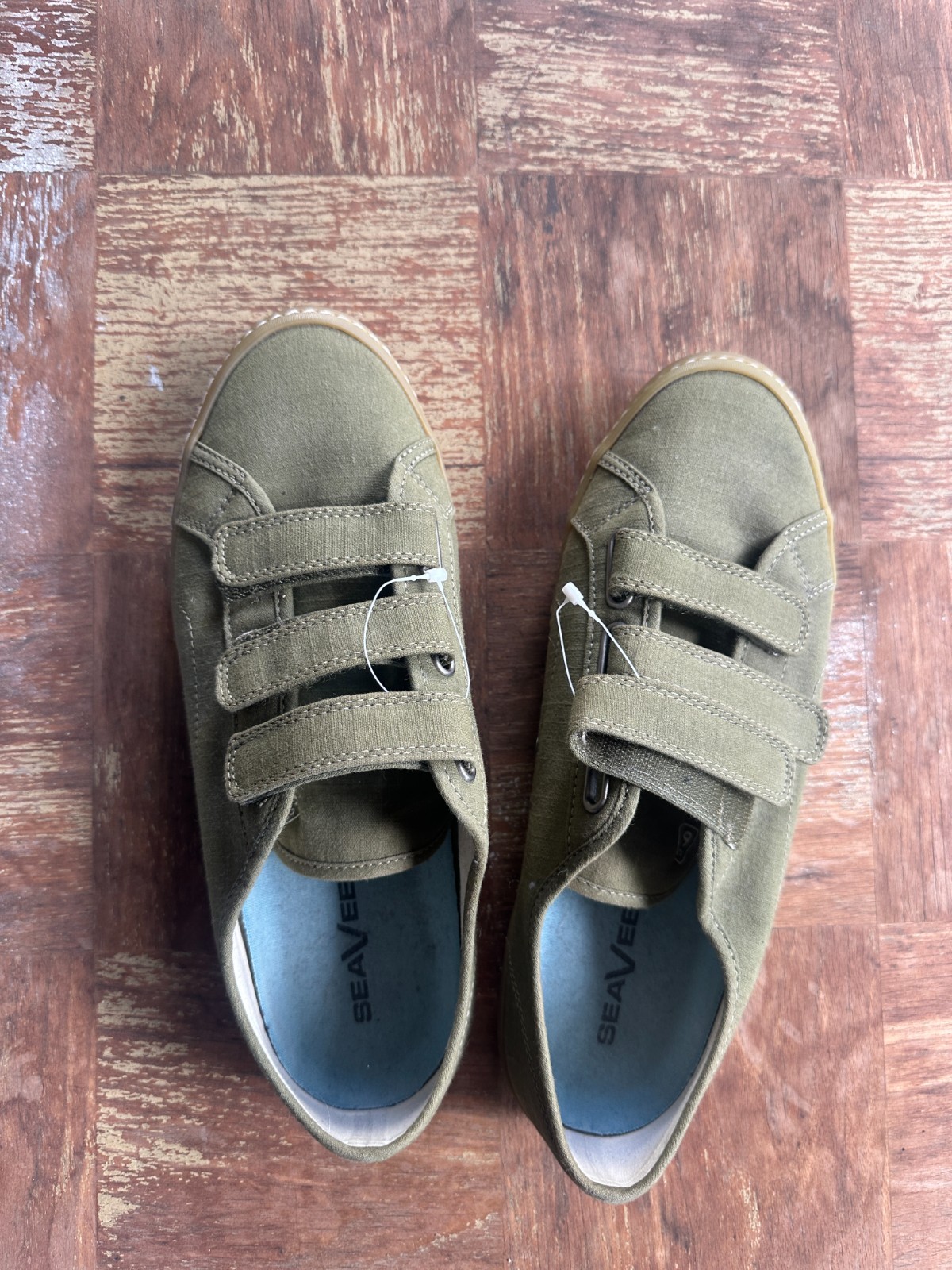 Seavees mens 10 olive linen Ames Triple Hook and Loop Sneakers