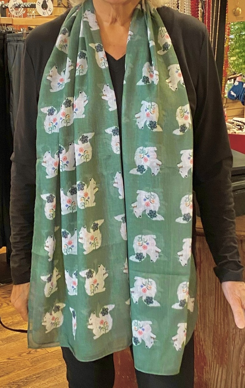 Floral White Squirrel Scarf – Lightweight Designer Wrap 72×28 Inches