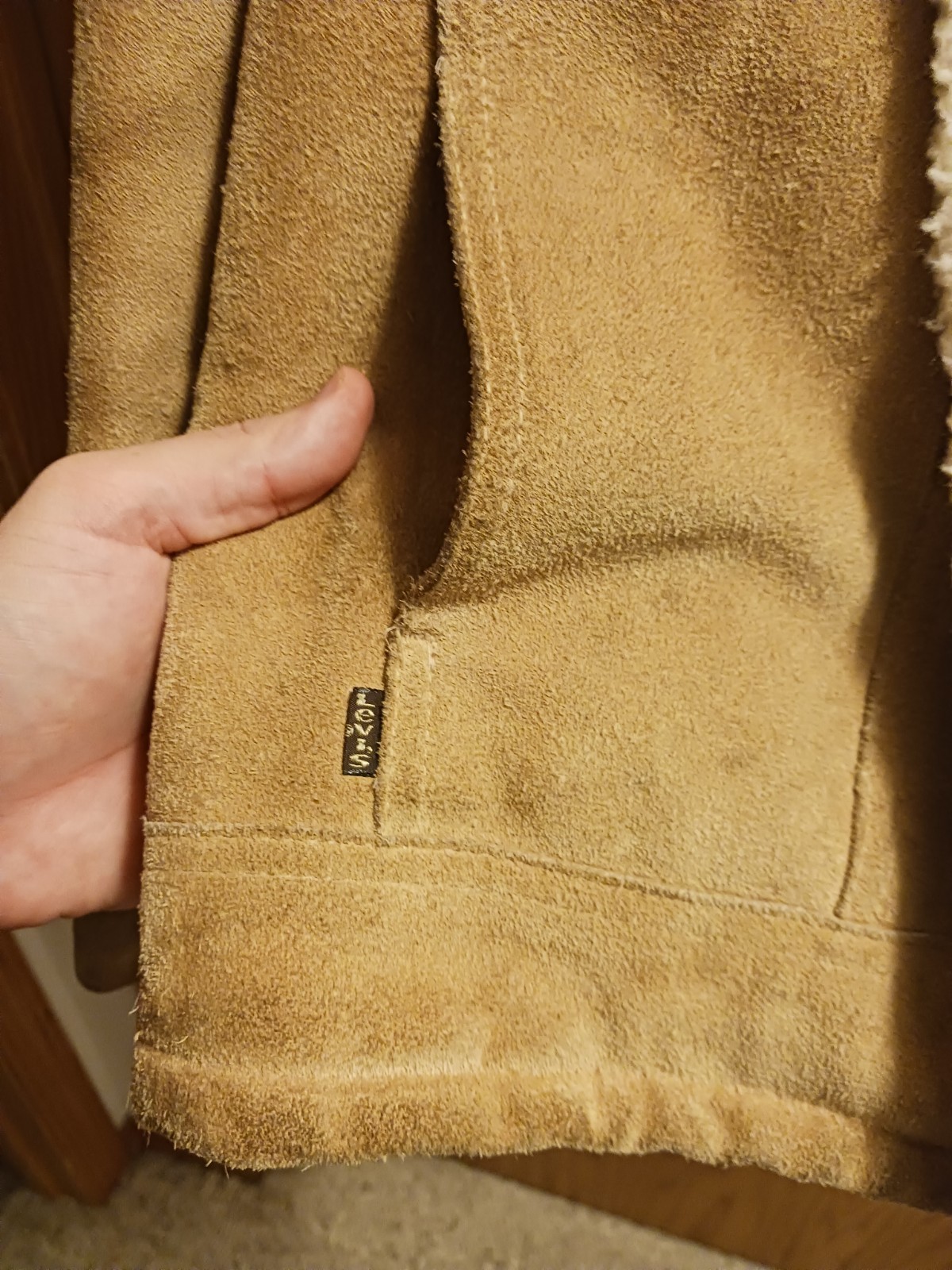 Vintage Levis Suede Cowhide Leather Western Sherpa Jacket Brown Tab Mens L Rare!
