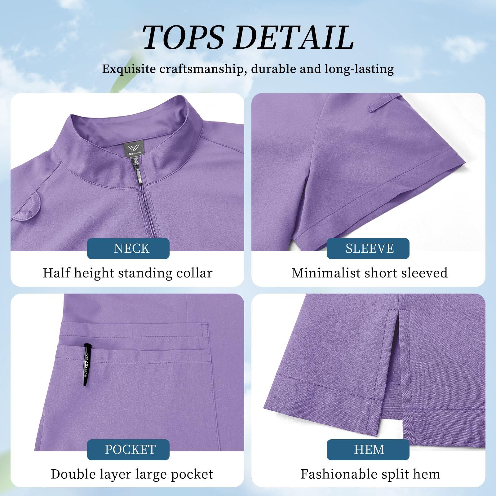 Medical Nursing Scrub Uniform Set Zipper-Tops Straight-Pants for Hospital Clinic