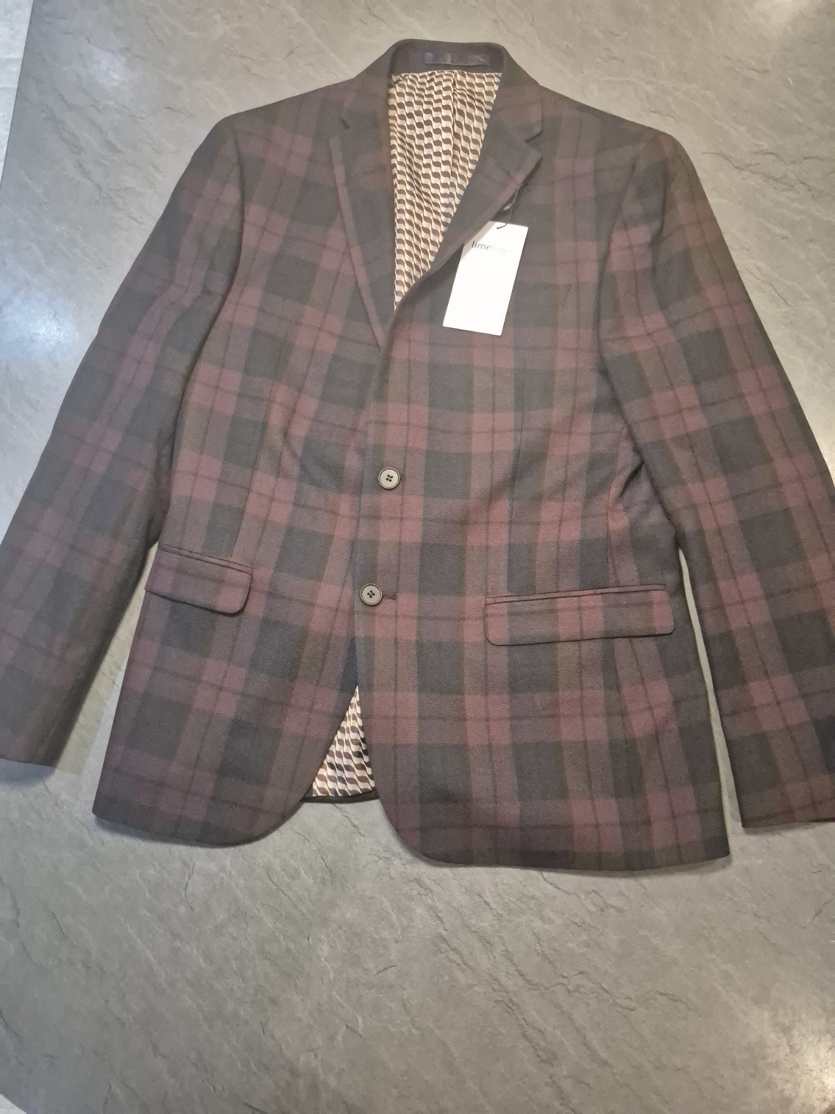 Limehaus Plum Slim Fit Check Suit Jacket, Size 42S BNWT