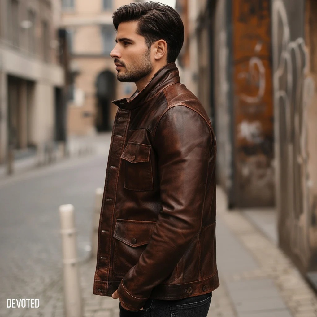 Brown Leather Coat Men’s Real Cafe Lincoln Pure Nappa Leather Leather Jacket