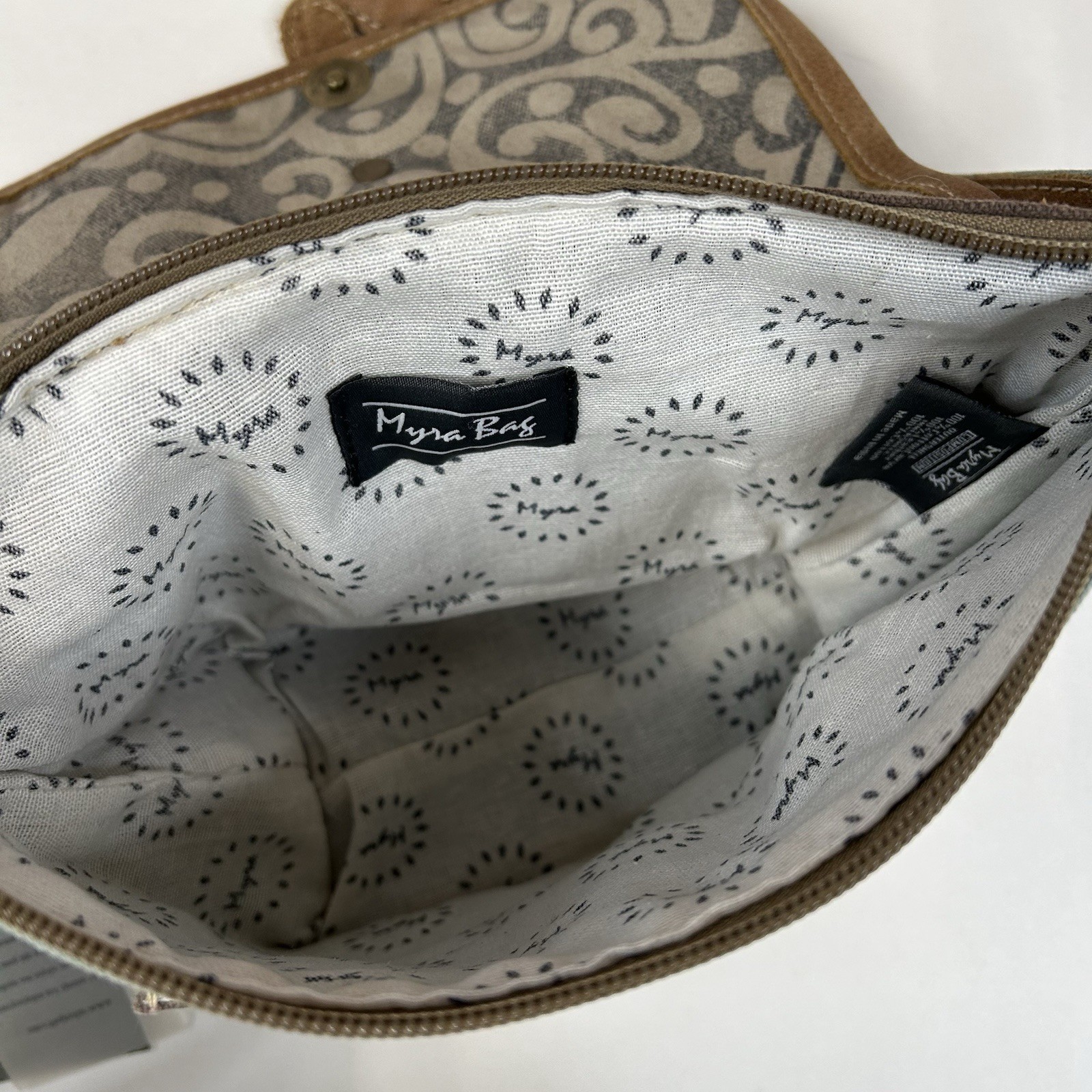 NEW Myra Bag Crossbody Bag Small Canvas Leather Blue Brown Flap #1246