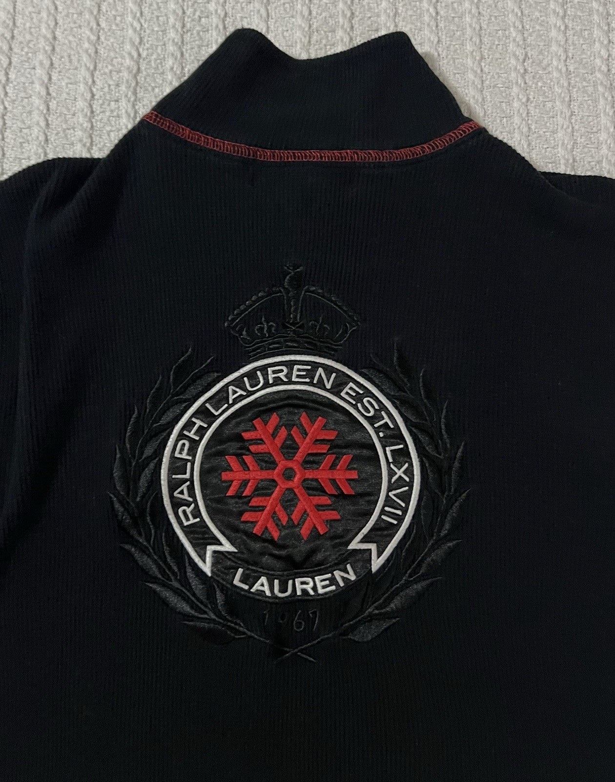 Ralph Lauren Active Top Crest Logo Ski Snowflake 1/4 Zip Black MD 16” X 22”