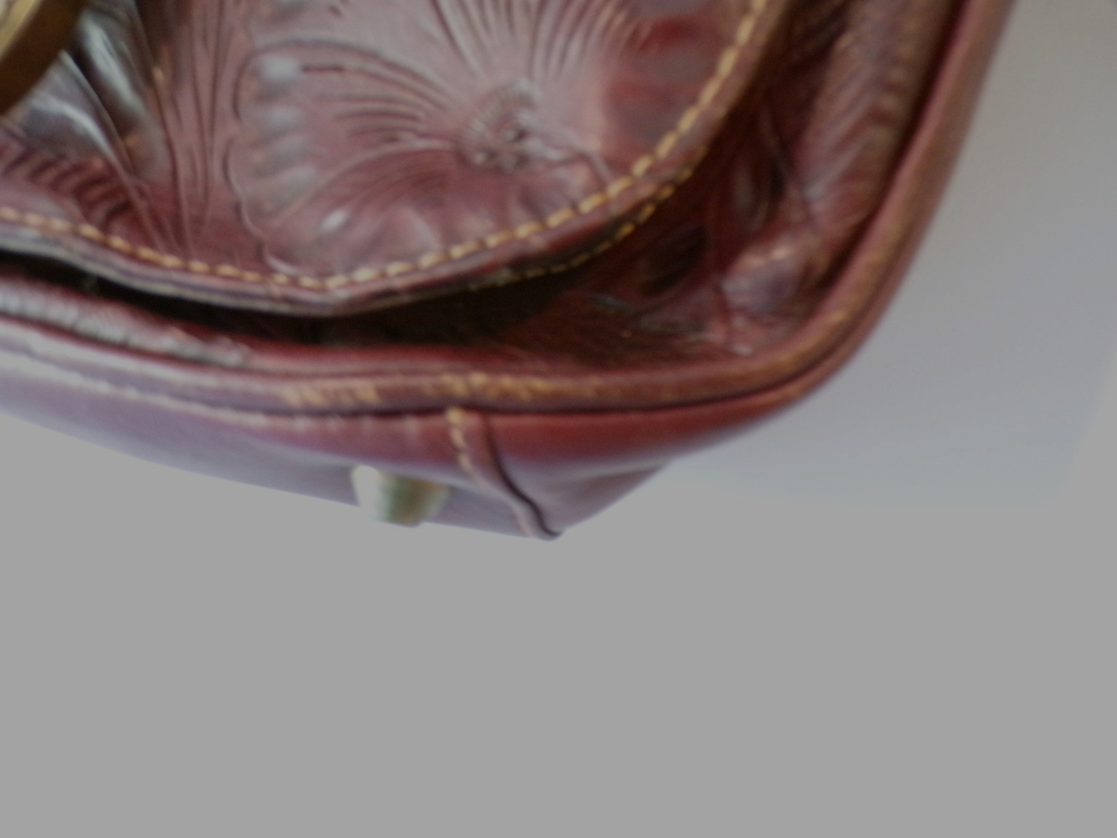 American West Hand Tooled Design Leather Handbag, Deep Red
