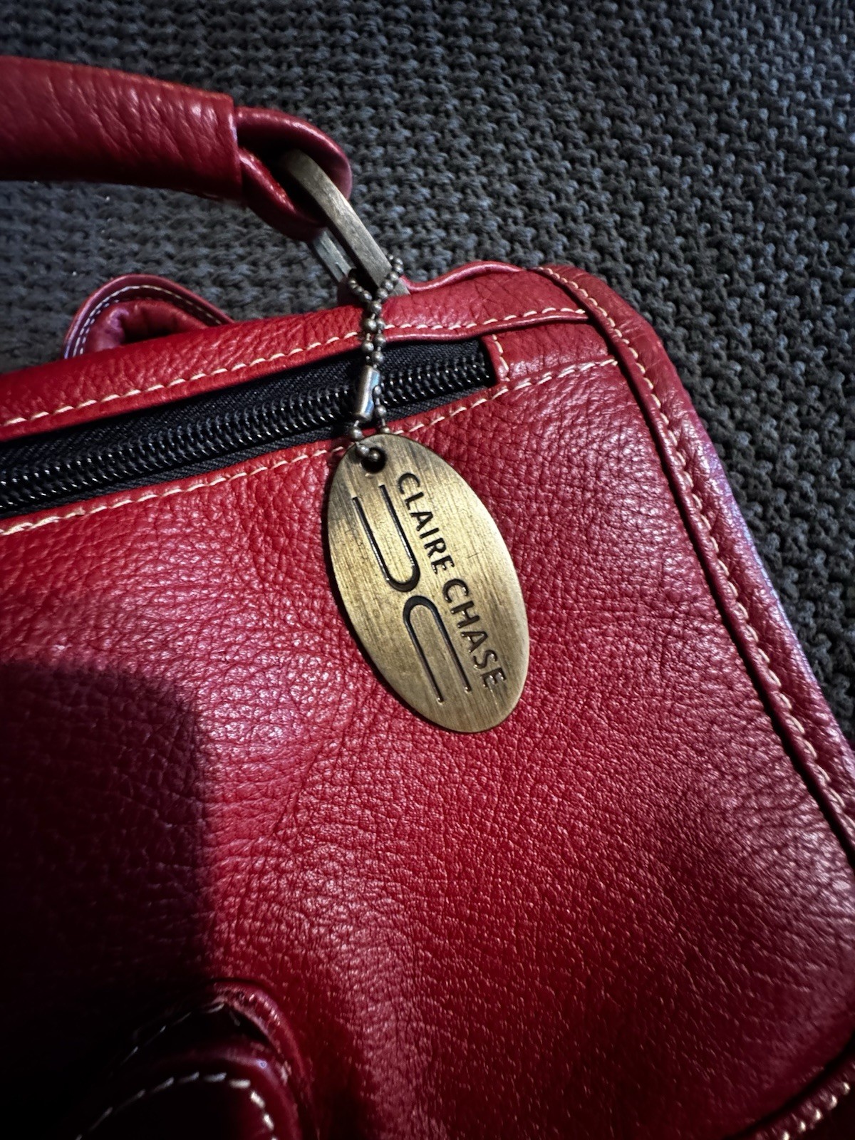 Claire Chase Red Pebbled Backpack Drawstring Flap Top Handle Detachable Strap