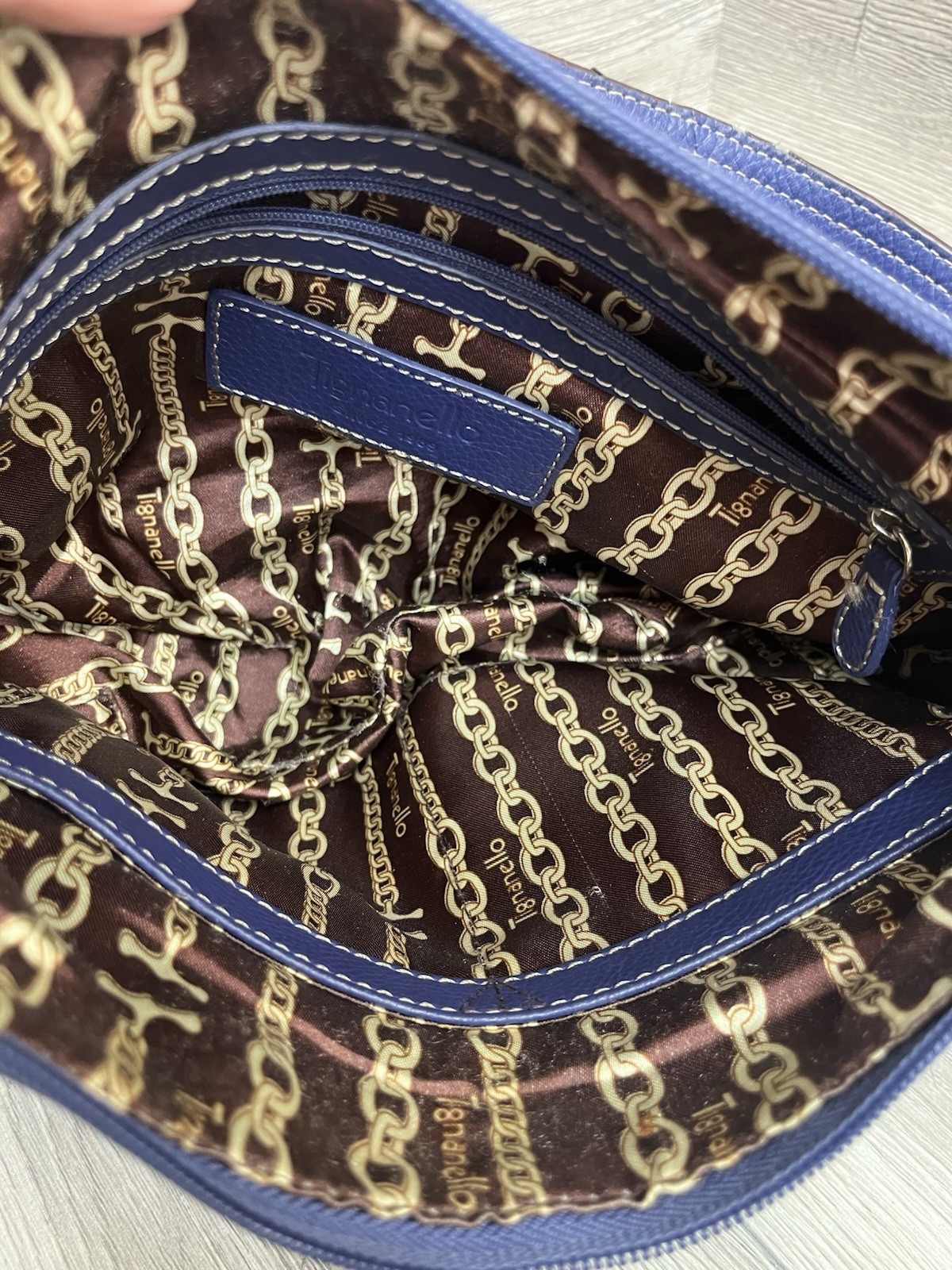 Navy Blue Leathe Shoulder Bag By Tignanello