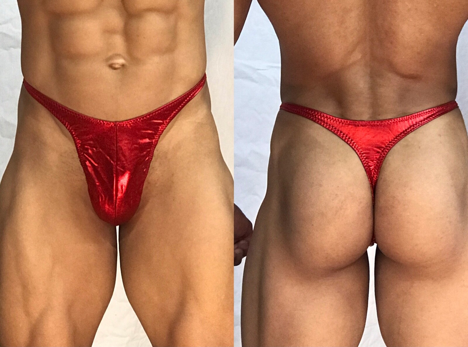 mens red metallic lame spandex thong w seam/pouch front custom any size FreeShip