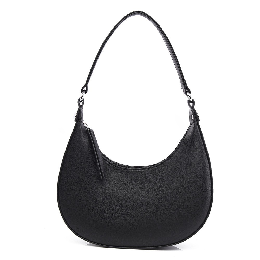 Women Crescent Hobo Bag Leather Shoulder Handbag Moon Underarm Purse Black