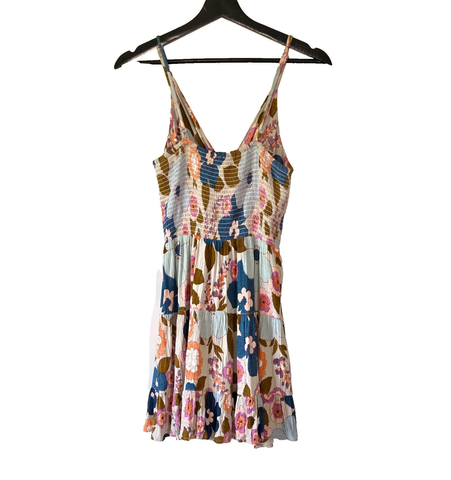 Angie Boho Floral Smocked Tiered Ruffle Mini Dress Size M Fairy Cowgirl